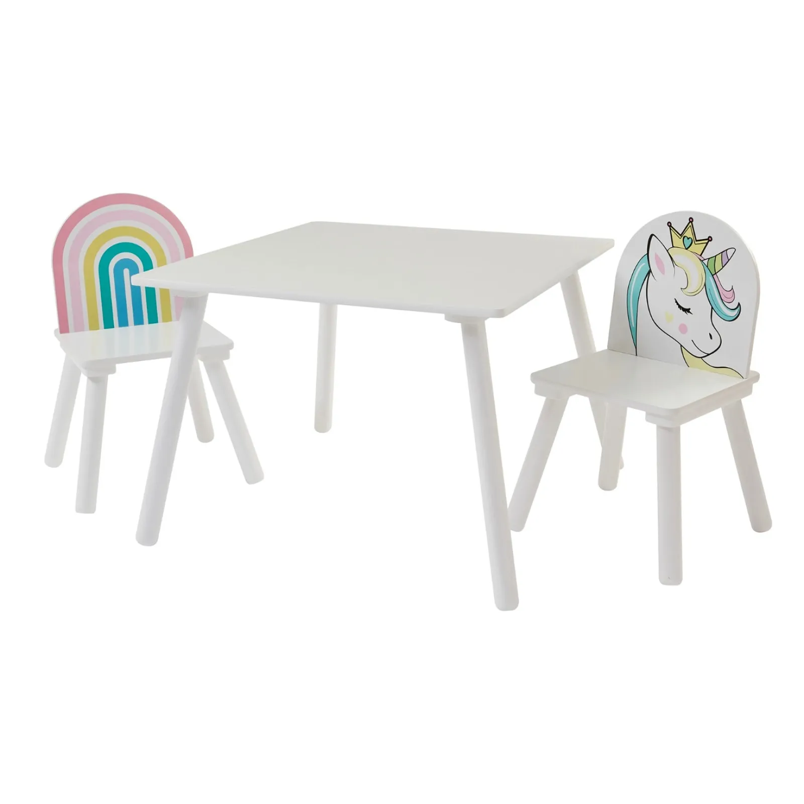 Kinder Little Helper Kinder-Set aus Holz mit Einhorn-Tisch und 2 Stühlen | Weiß | Ab 2 Jahren