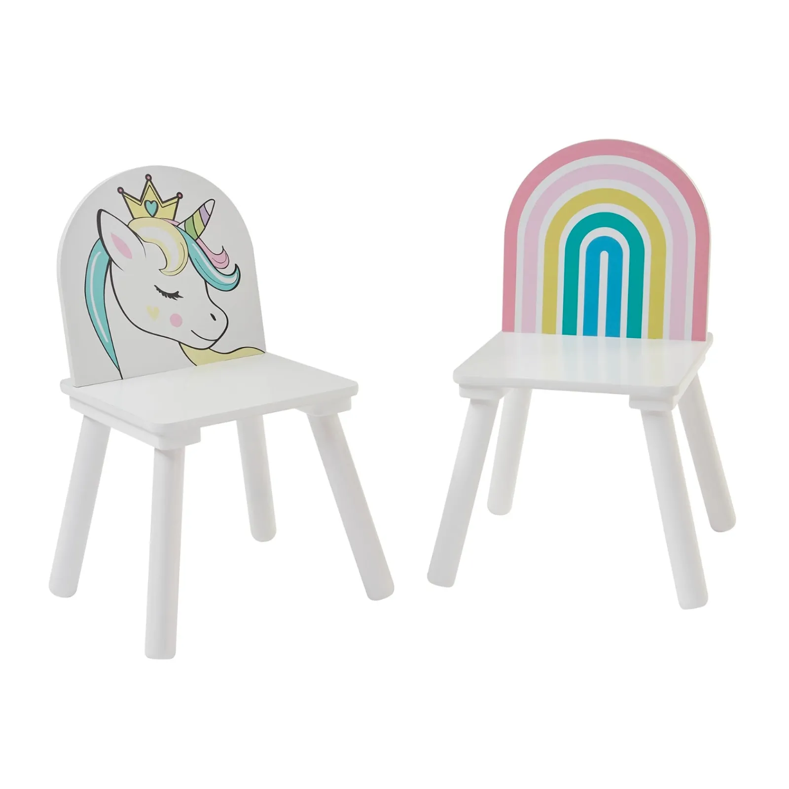Kinder Little Helper Kinder-Set aus Holz mit Einhorn-Tisch und 2 Stühlen | Weiß | Ab 2 Jahren