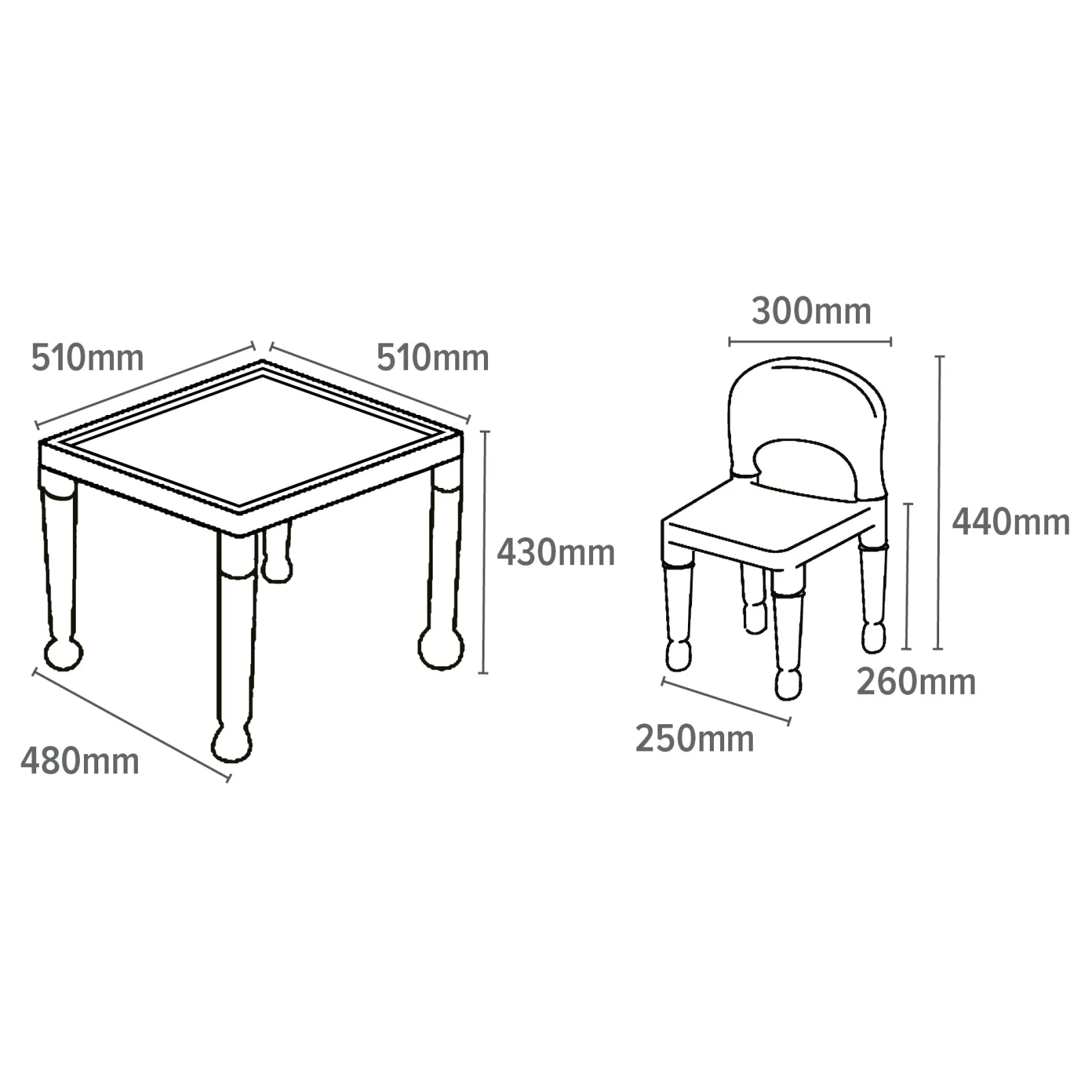 Kinder Little Helper Kinder-Set aus Kunststoff für drinnen und draußen, leicht zu reinigen, Tisch und 4 Stühle, mehrfarbig