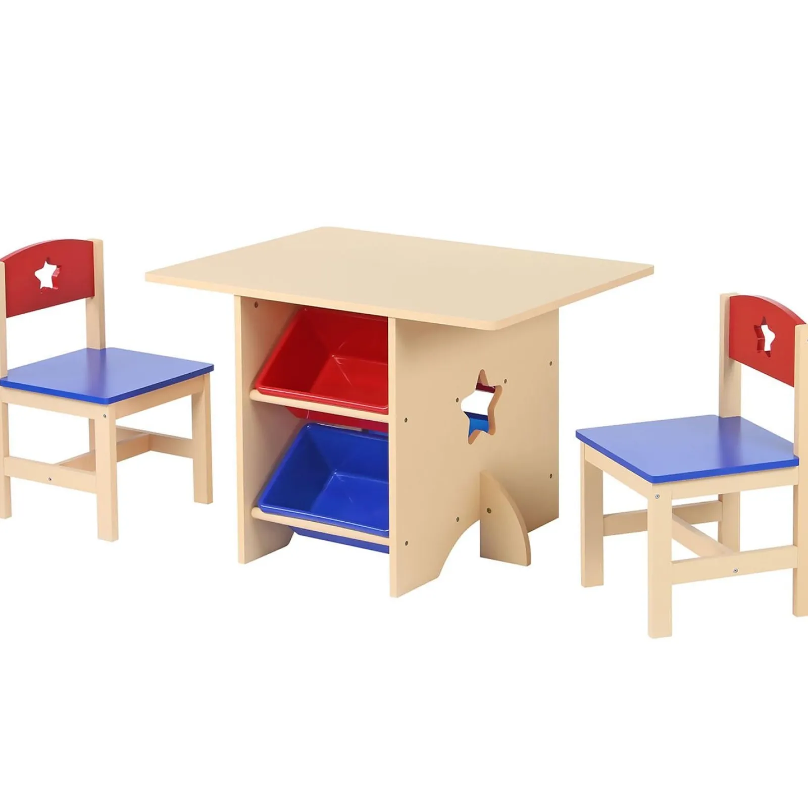 Kinder Little Helper Kinder-Set aus Naturholztisch und 2 Stühlen | 4 große Aufbewahrungsbehälter oder -boxen | Ab 3 Jahren