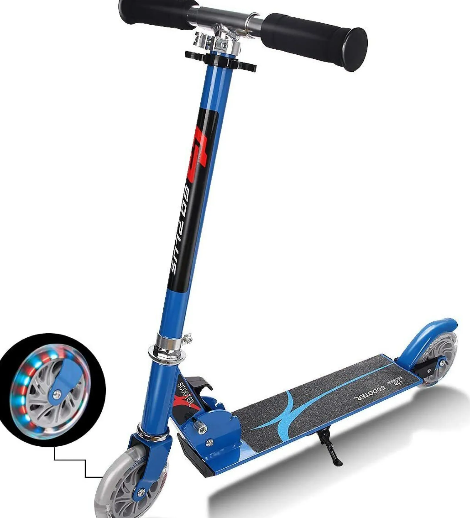 Kinder Little Helper Klappbarer Kinder-Stunt-Scooter Aus Aluminium Mit Verstellbarer T-Stange | Push Kick Light Up 2 Räder | Blau