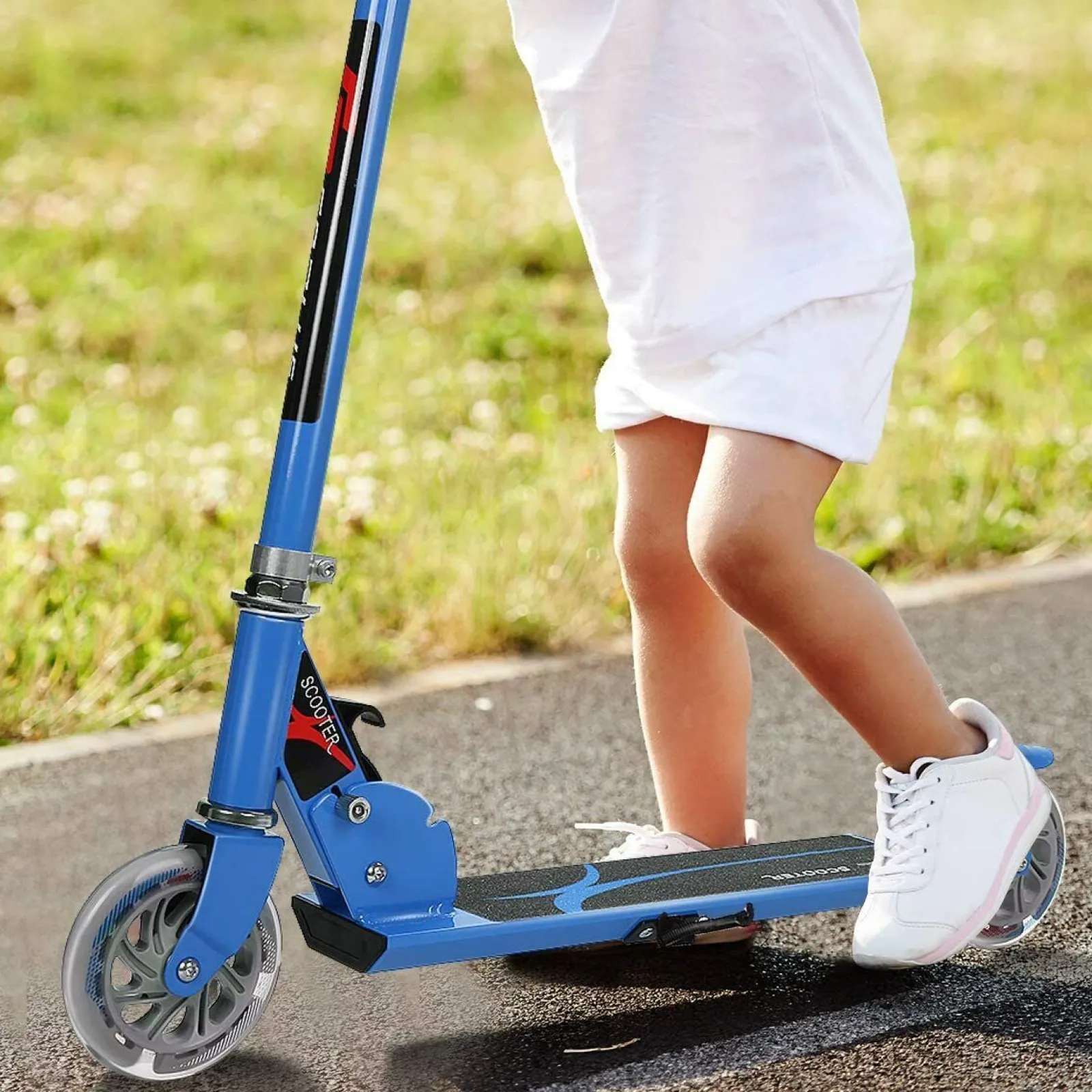 Kinder Little Helper Klappbarer Kinder-Stunt-Scooter Aus Aluminium Mit Verstellbarer T-Stange | Push Kick Light Up 2 Räder | Blau
