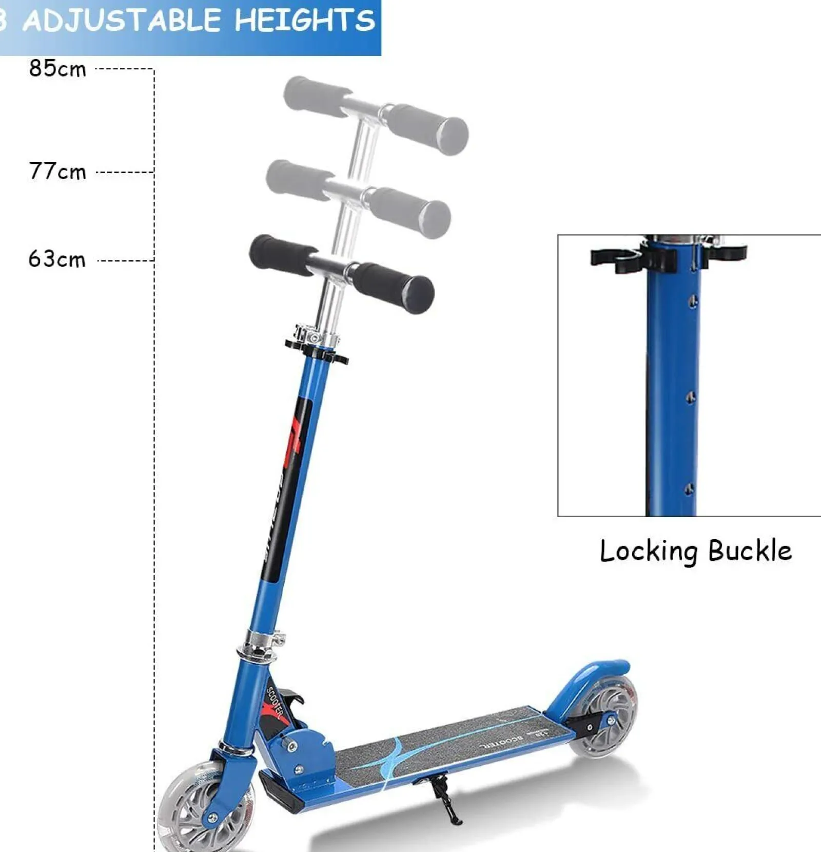 Kinder Little Helper Klappbarer Kinder-Stunt-Scooter Aus Aluminium Mit Verstellbarer T-Stange | Push Kick Light Up 2 Räder | Blau