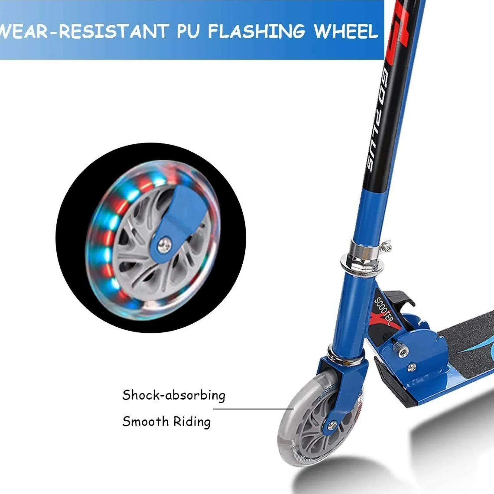 Kinder Little Helper Klappbarer Kinder-Stunt-Scooter Aus Aluminium Mit Verstellbarer T-Stange | Push Kick Light Up 2 Räder | Blau