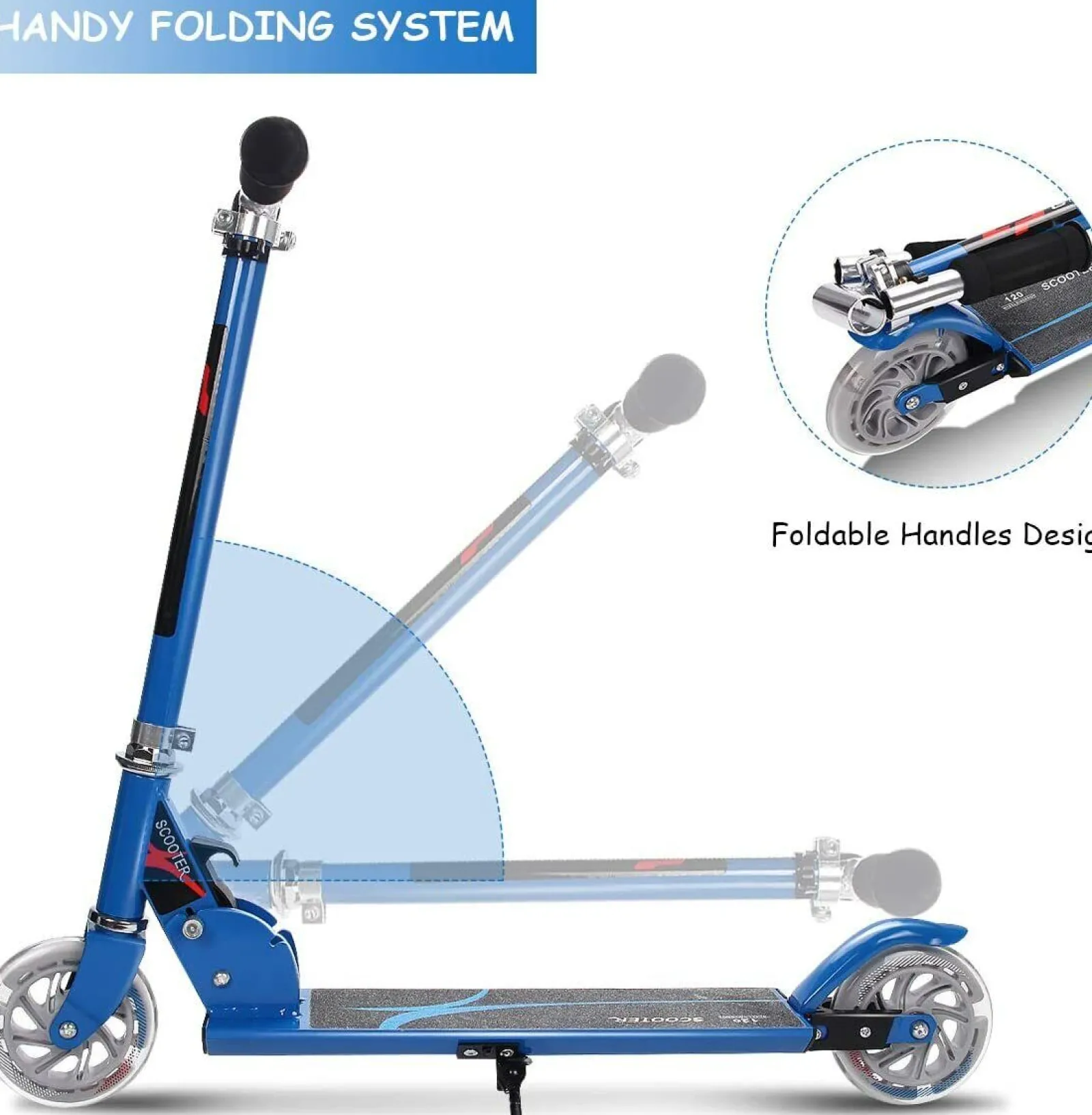 Kinder Little Helper Klappbarer Kinder-Stunt-Scooter Aus Aluminium Mit Verstellbarer T-Stange | Push Kick Light Up 2 Räder | Blau