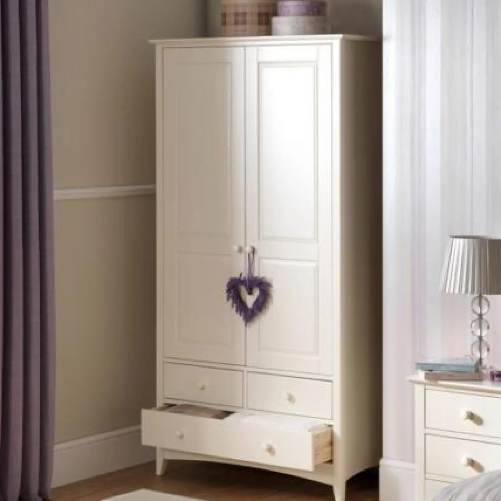 Kinder Little Helper Klassischer Kombinations-Kleiderschrank im Shaker-Stil aus massivem Kiefernholz für Kinderzimmer und Schlafzimmer - Elfenbeinweiß