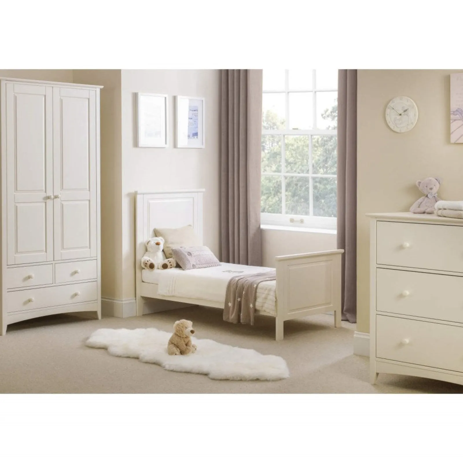 Kinder Little Helper Klassischer Kombinations-Kleiderschrank im Shaker-Stil aus massivem Kiefernholz für Kinderzimmer und Schlafzimmer - Elfenbeinweiß