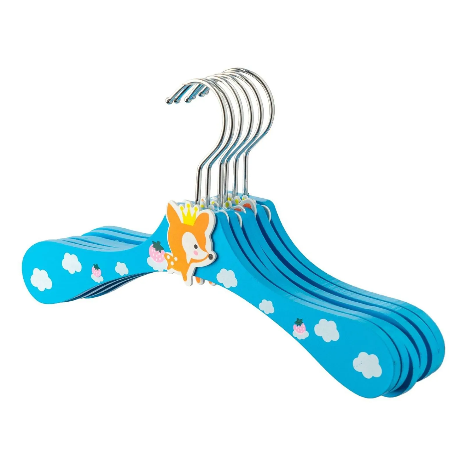 Kinder Little Helper Kleiderbügel aus Holz für Kinder | Kleiderbügel für Kleinkinder | Süßer Fuchs | 10er-Pack | Blau