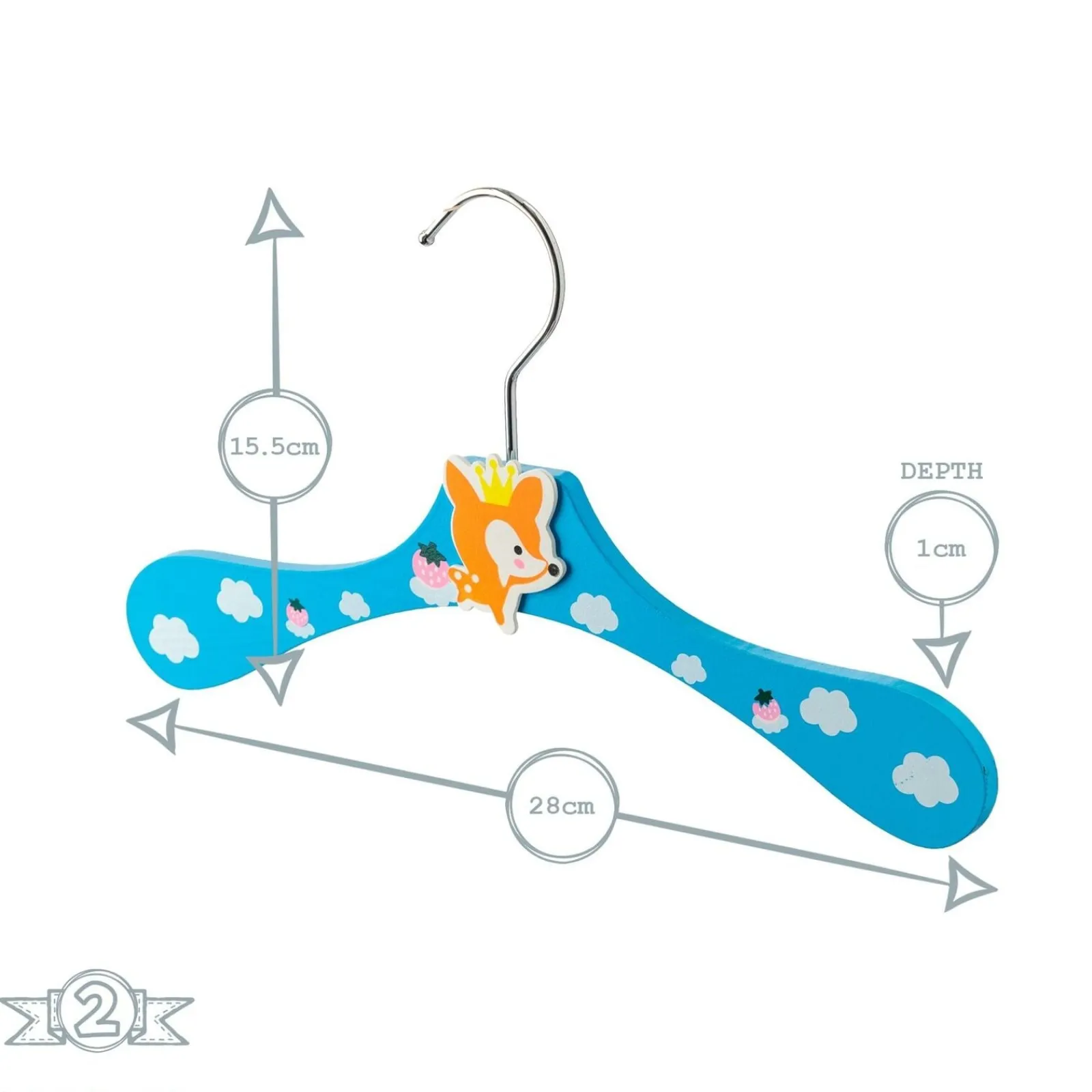 Kinder Little Helper Kleiderbügel aus Holz für Kinder | Kleiderbügel für Kleinkinder | Süßer Fuchs | 10er-Pack | Blau