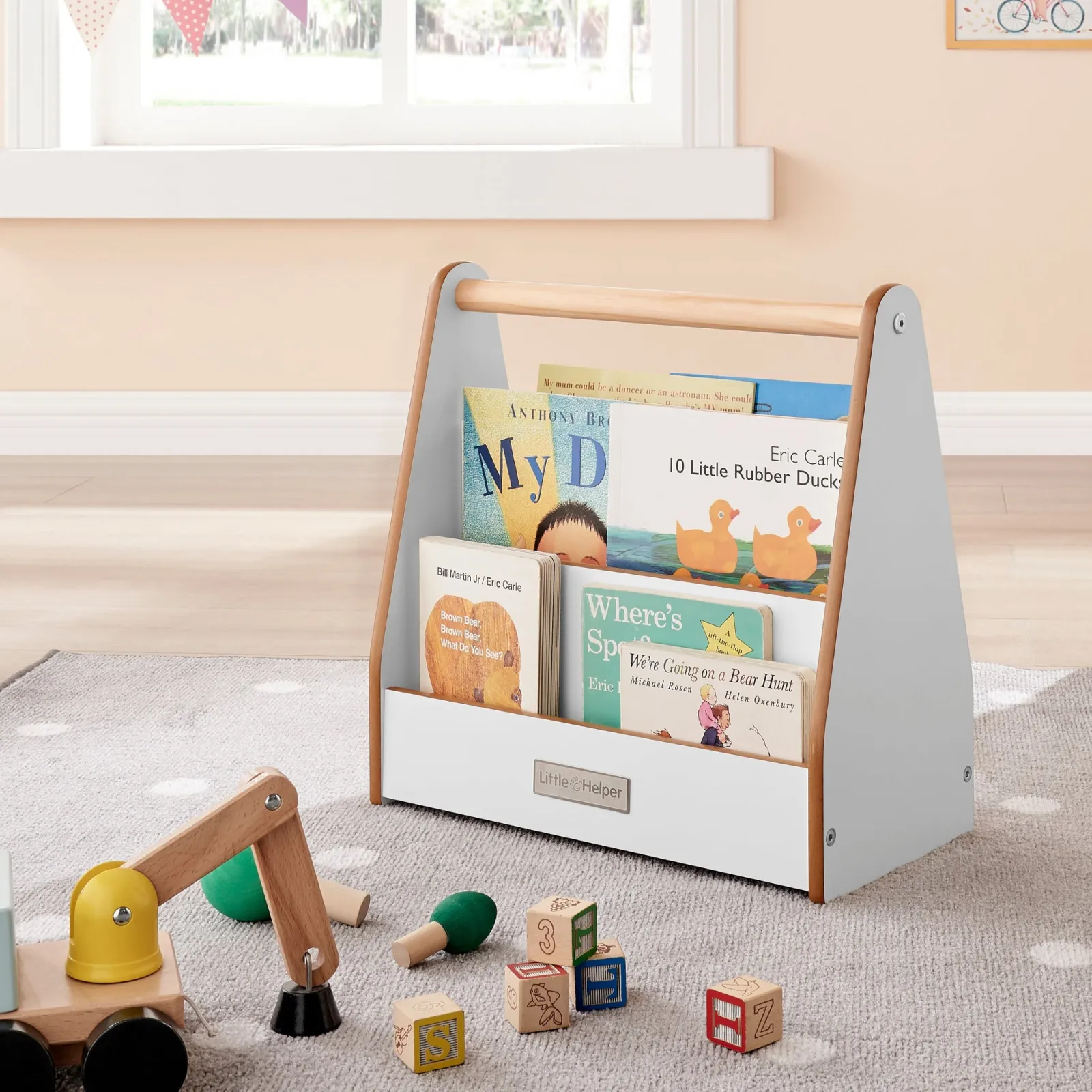 Kinder Little Helper Kleiner Helfer Montessori Kleines Bücherregal | Mini-Bücherregal Für Kinder | Tragbares Bücherregal | Doppelseitig | Bücherregal | Weiß