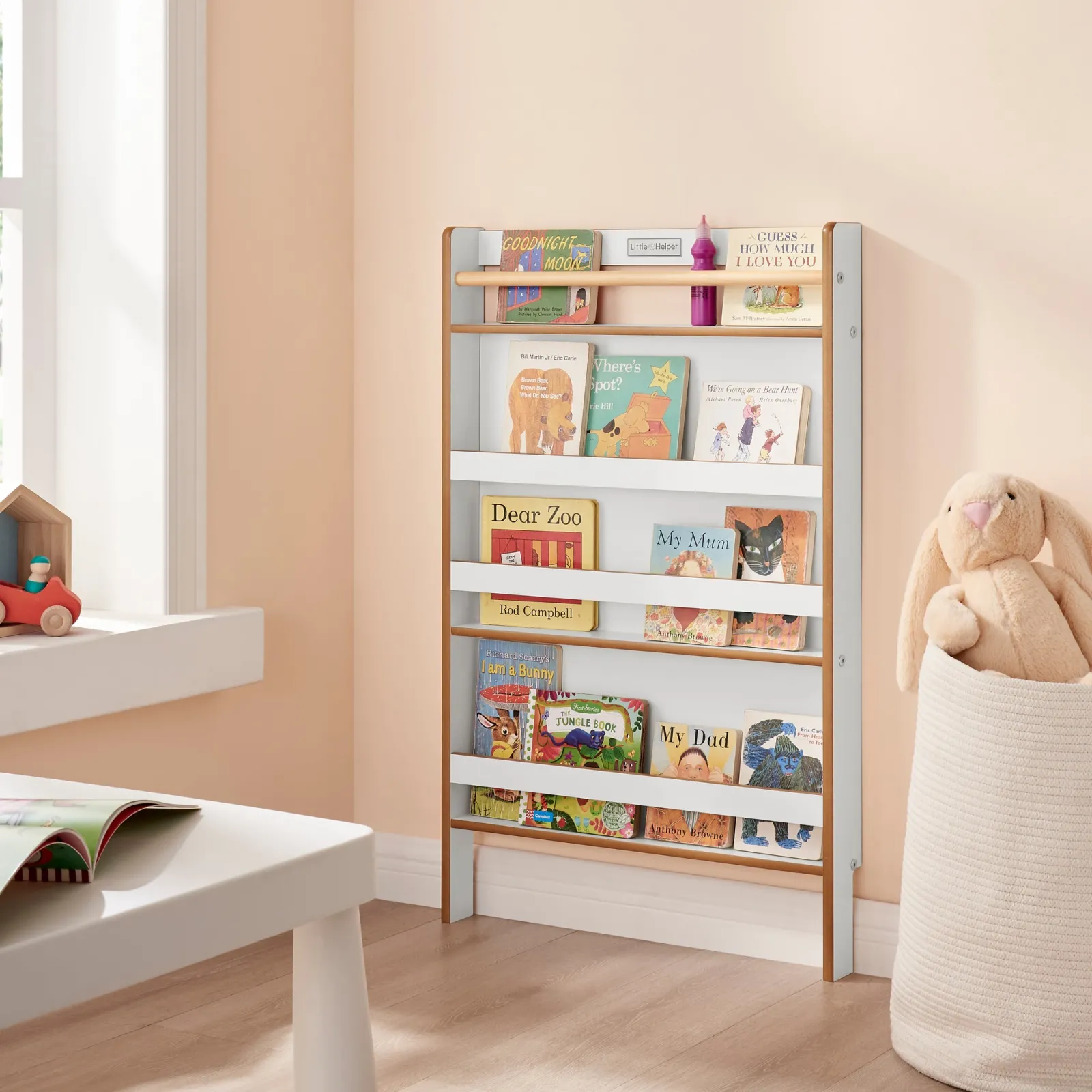 Kinder Little Helper Kleines Helferlein Montessori-Bücherregal zur Wandmontage | Kinderbücherregal | Kinderbücherregal | weiß