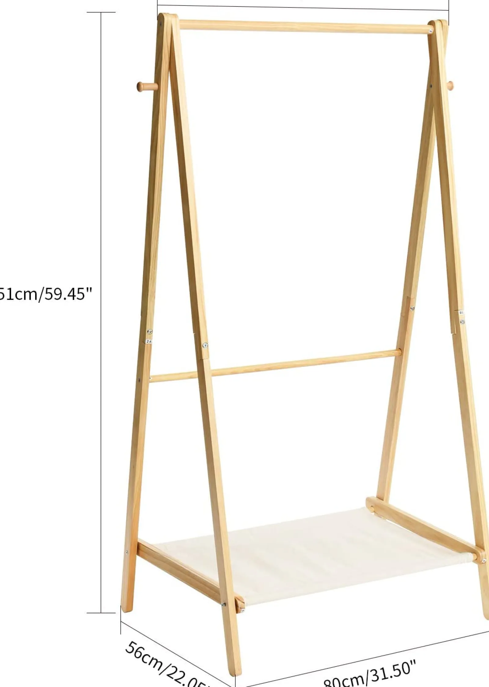 Kinder Little Helper Kleinkinderfreundliche Ankleidestange aus massivem Kiefernholz im Montessori-Stil | 2 Stangen und Ablagefläche | 1,5 m hoch | Natur