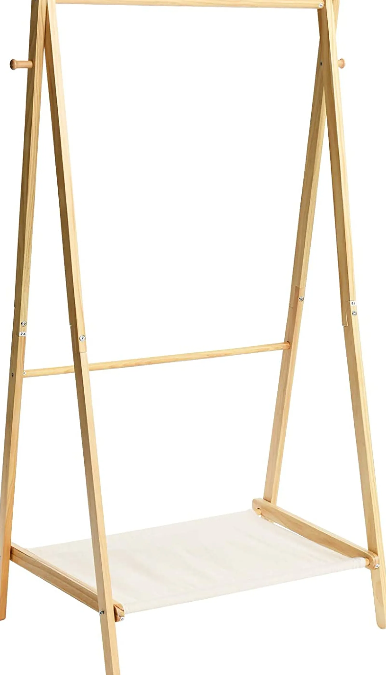 Kinder Little Helper Kleinkinderfreundliche Ankleidestange aus massivem Kiefernholz im Montessori-Stil | 2 Stangen und Ablagefläche | 1,5 m hoch | Natur