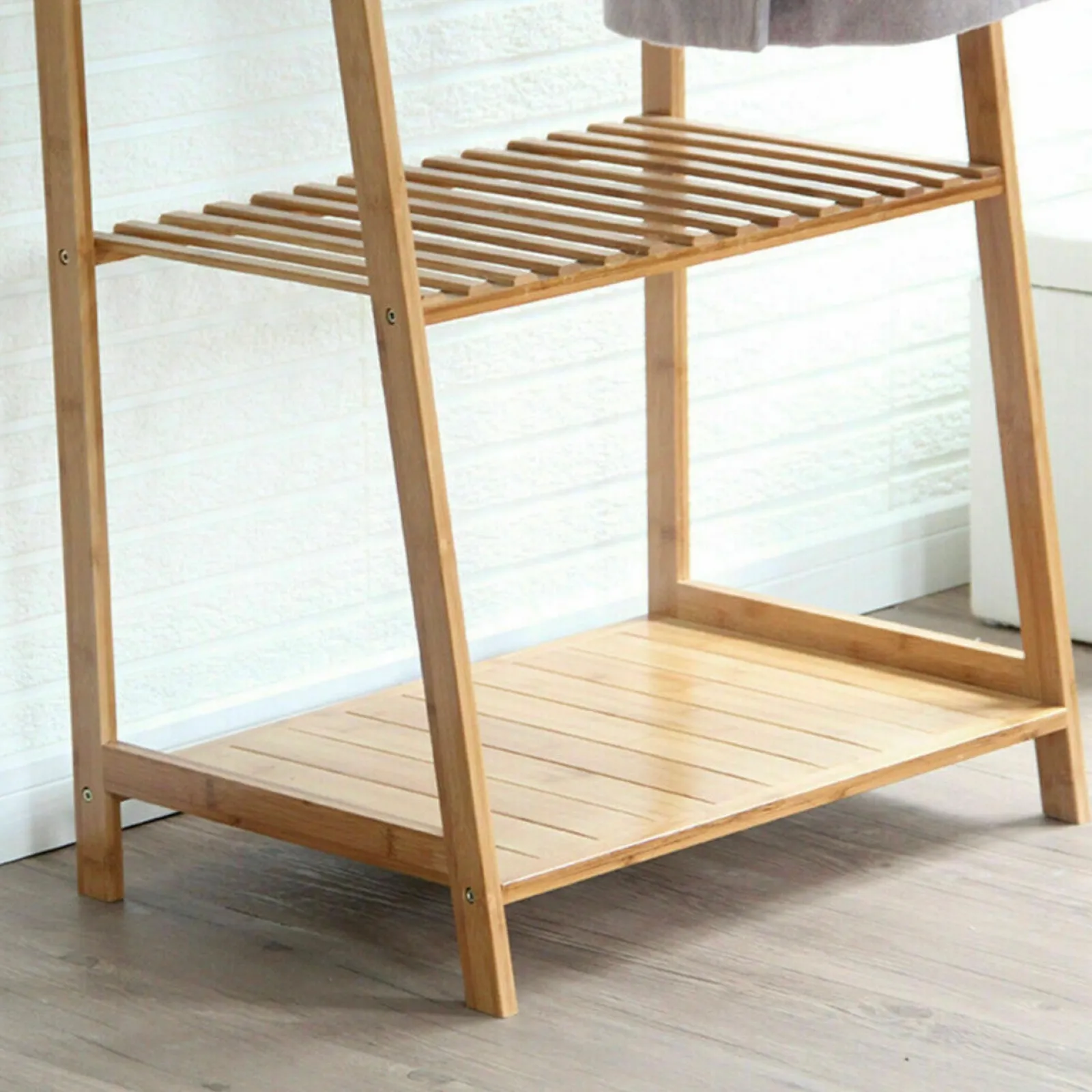 Kinder Little Helper Öko 100 % Bambusholz | Freistehender Kleiderständer mit 3 Regalen und 10 Haken | Natur | 1,65 m hoch
