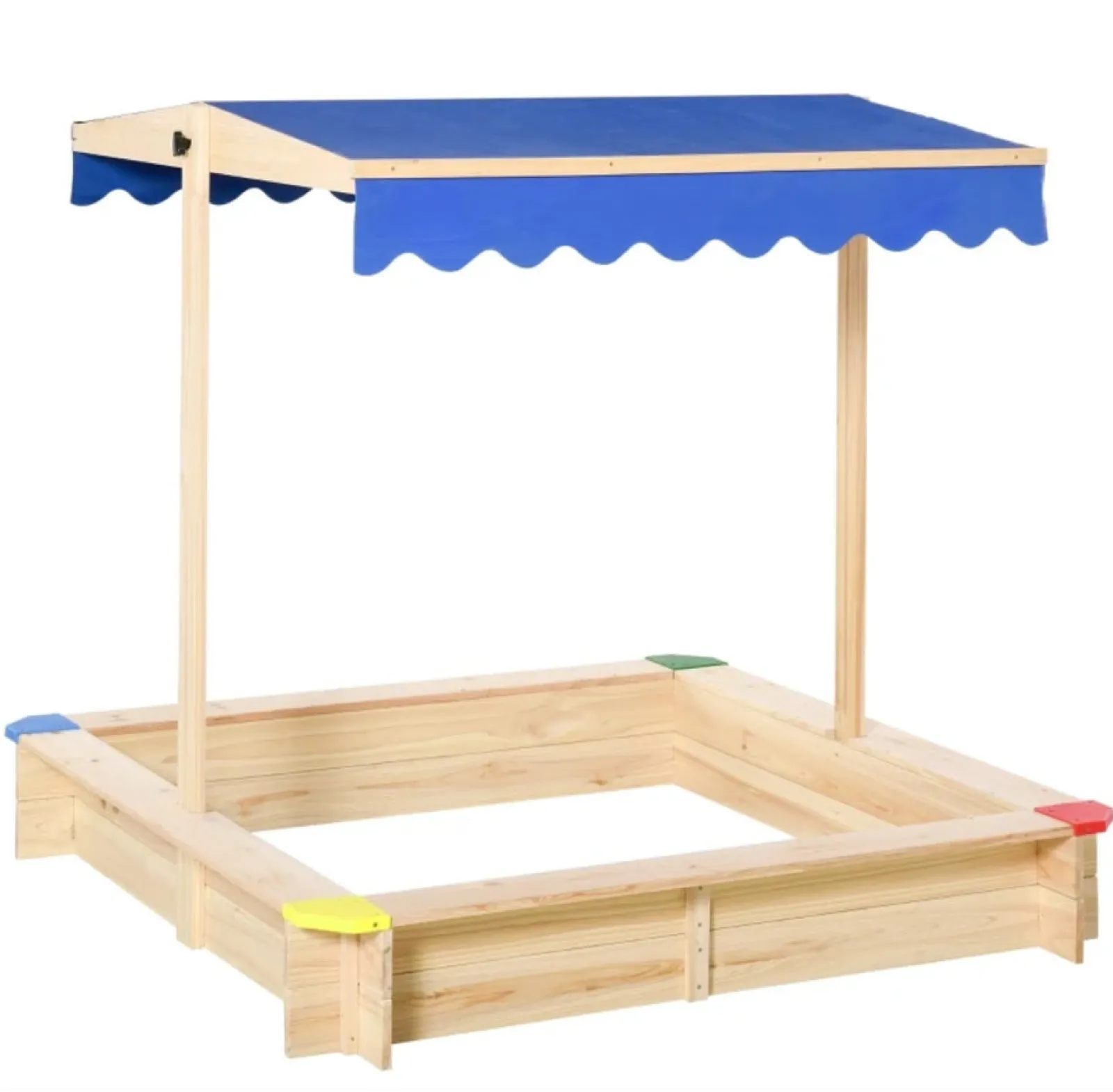 Little Helper Ökologischer Sandkasten aus massivem Tannenholz für Kinder mit UV- und wasserdichtem verstellbarem Dach | Blau | 1,2 m im Quadrat