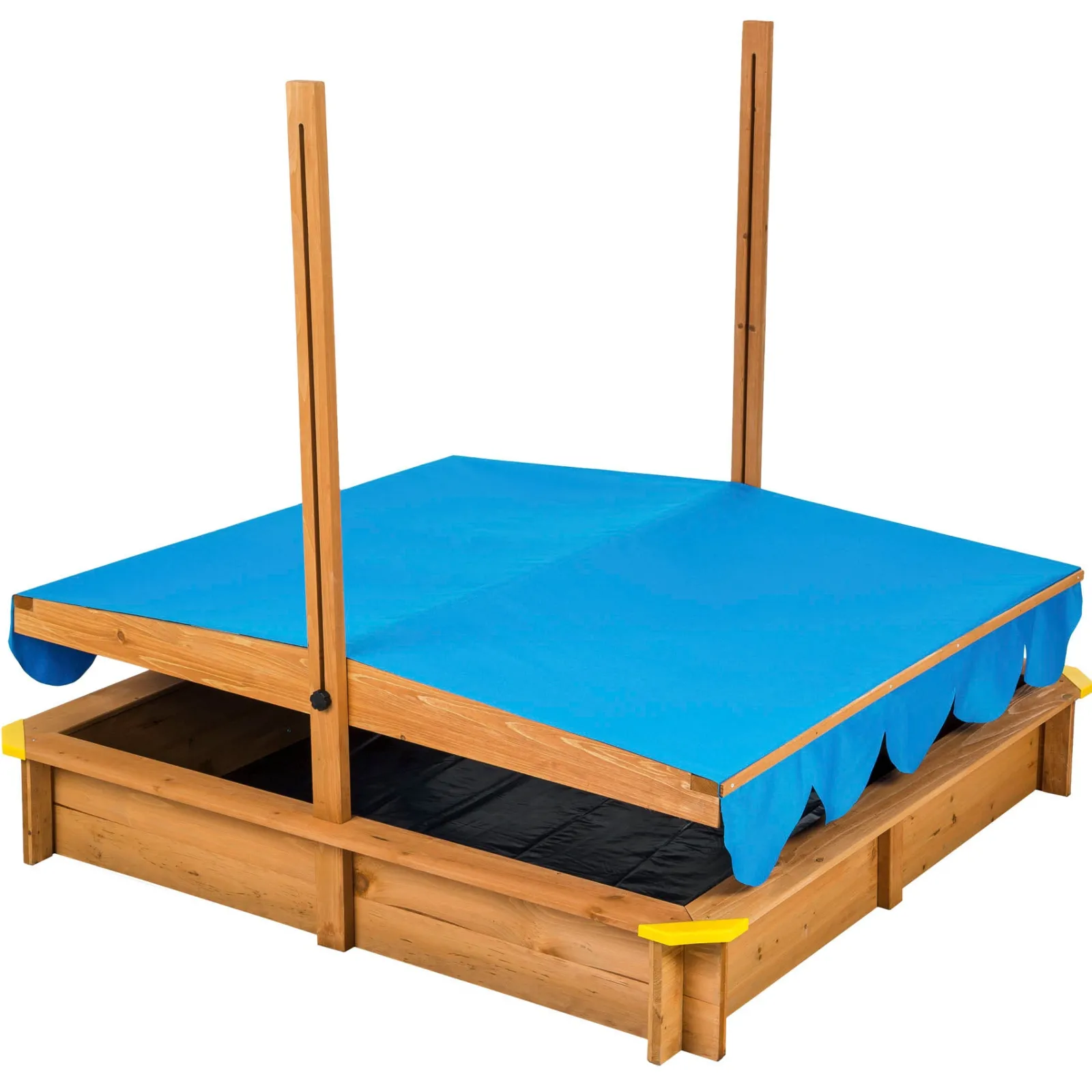 Little Helper Ökologischer Sandkasten aus massivem Tannenholz für Kinder mit UV- und wasserdichtem verstellbarem Dach | Blau | 1,2 m im Quadrat