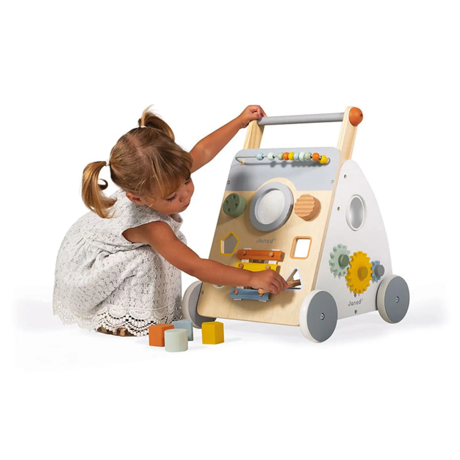 Kinder Little Helper 100 % ökologisches Montessori-Gehgestell aus Holz mit 9 Teilen | abnehmbare Bremse | 12Monate+