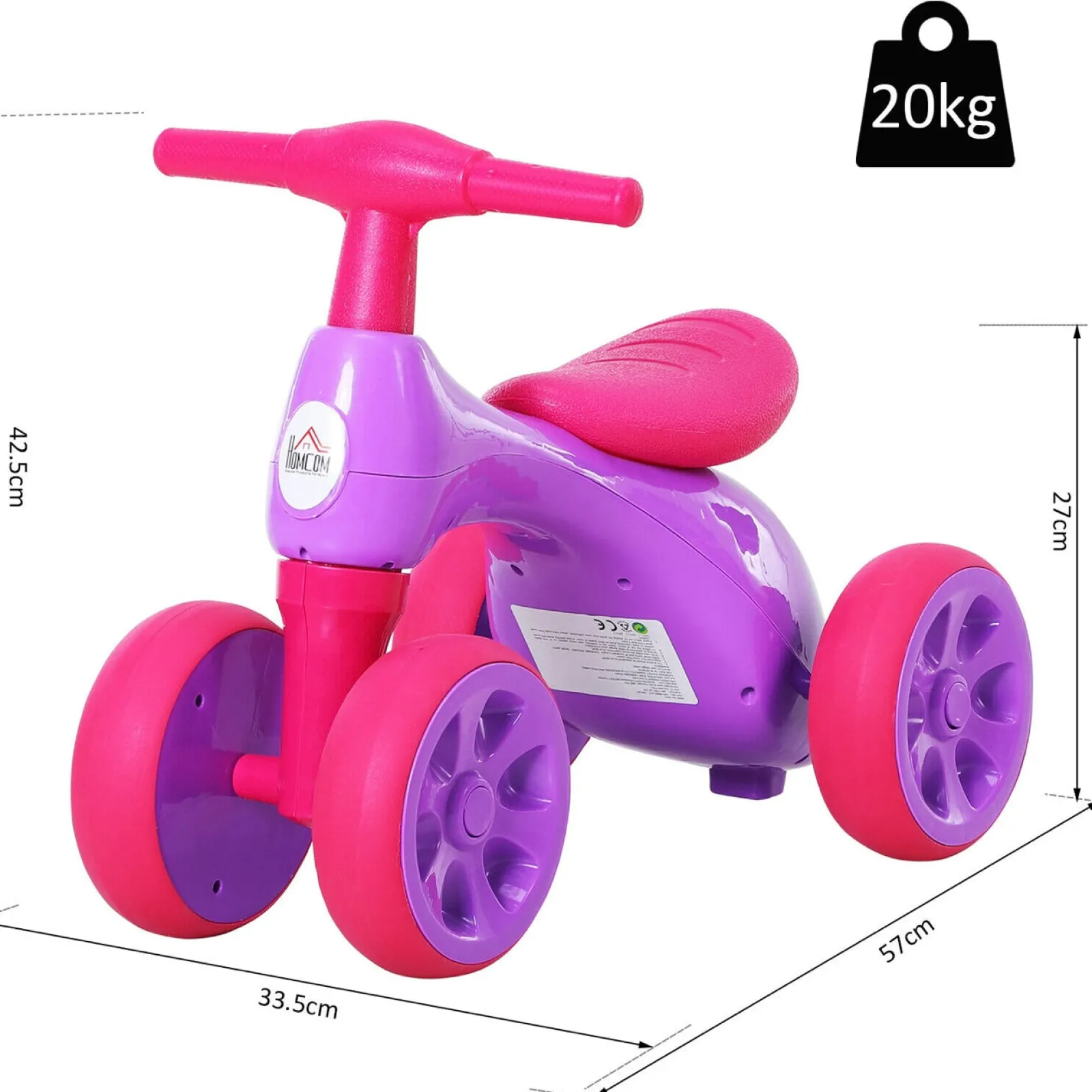 Kinder Little Helper Laufrad für Kinder mit 4 Rädern und Sound | Laufrad | Aufbewahrung | Rosa/Lila | 18–36Monate