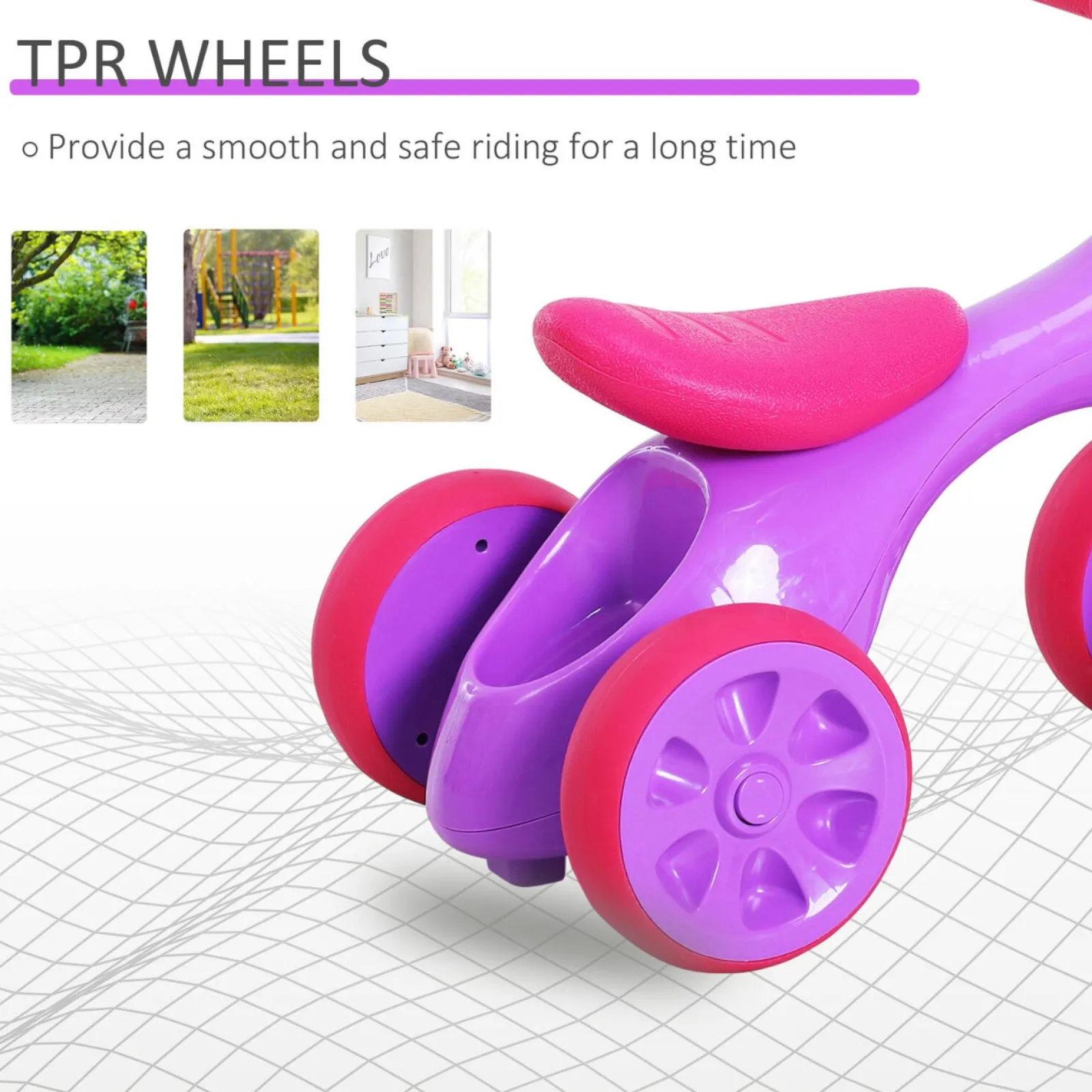 Kinder Little Helper Laufrad für Kinder mit 4 Rädern und Sound | Laufrad | Aufbewahrung | Rosa/Lila | 18–36Monate