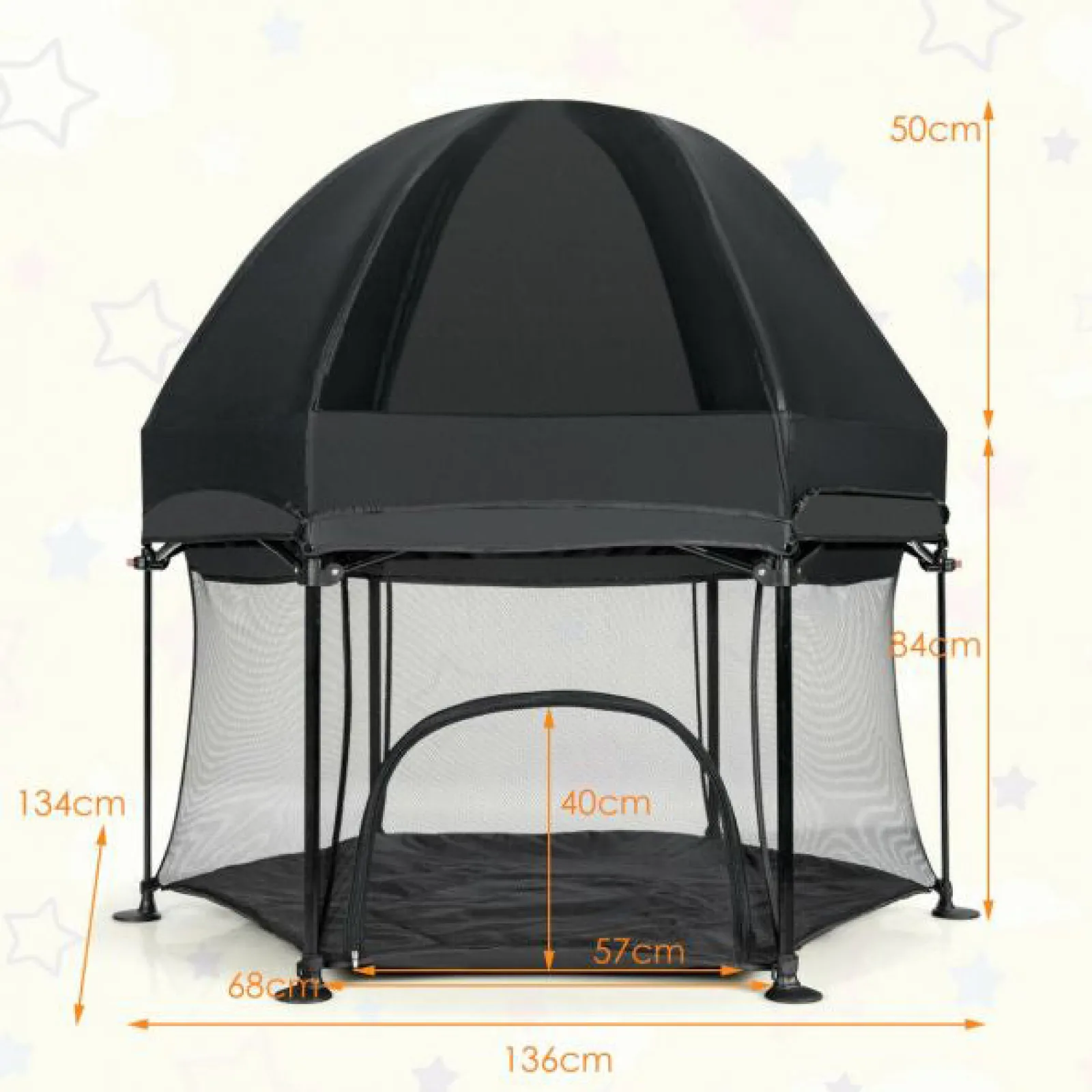 Kinder Little Helper Leichter, schnell montierbarer Pop-up-Laufstall mit UV-Baldachin und Matratze | Schwarz oder Hellgrau | 0m - 36m