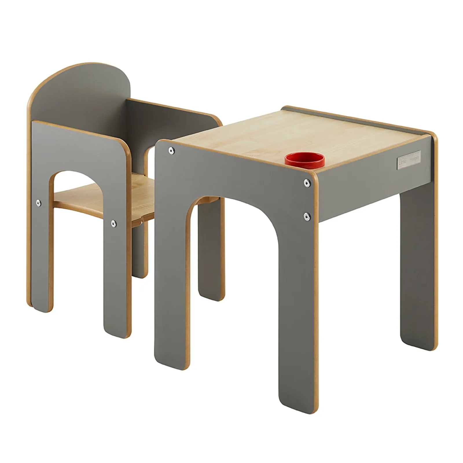 Kinder Little Helper Holztisch und Stuhl für Kleinkinder für Kunst, Handwerk und Essen | Grau/Natur