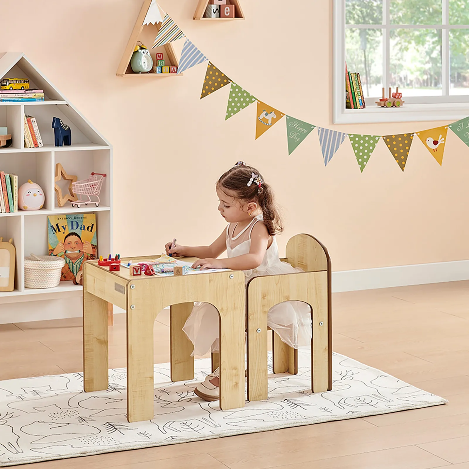 Kinder Little Helper Holztisch und Stuhl für Kleinkinder für Kunst, Handwerk und Essen | Natürliches Finish