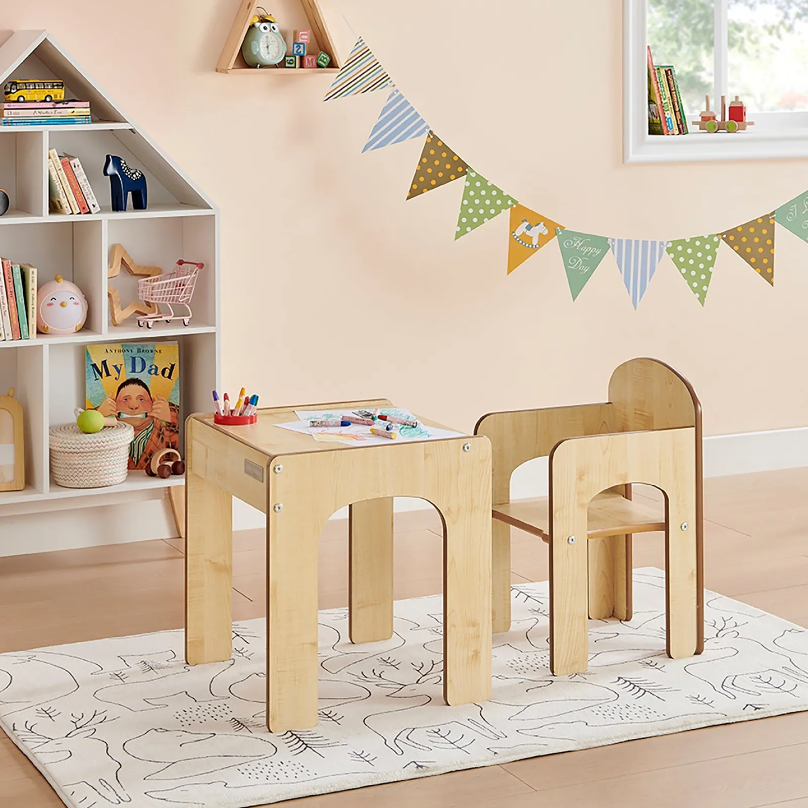 Kinder Little Helper Holztisch und Stuhl für Kleinkinder für Kunst, Handwerk und Essen | Natürliches Finish