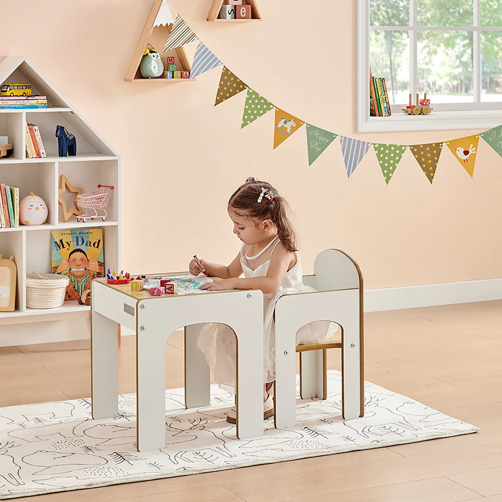 Kinder Little Helper Holztisch und Stuhl für Kleinkinder für Kunst, Handwerk und Essen | Weiß