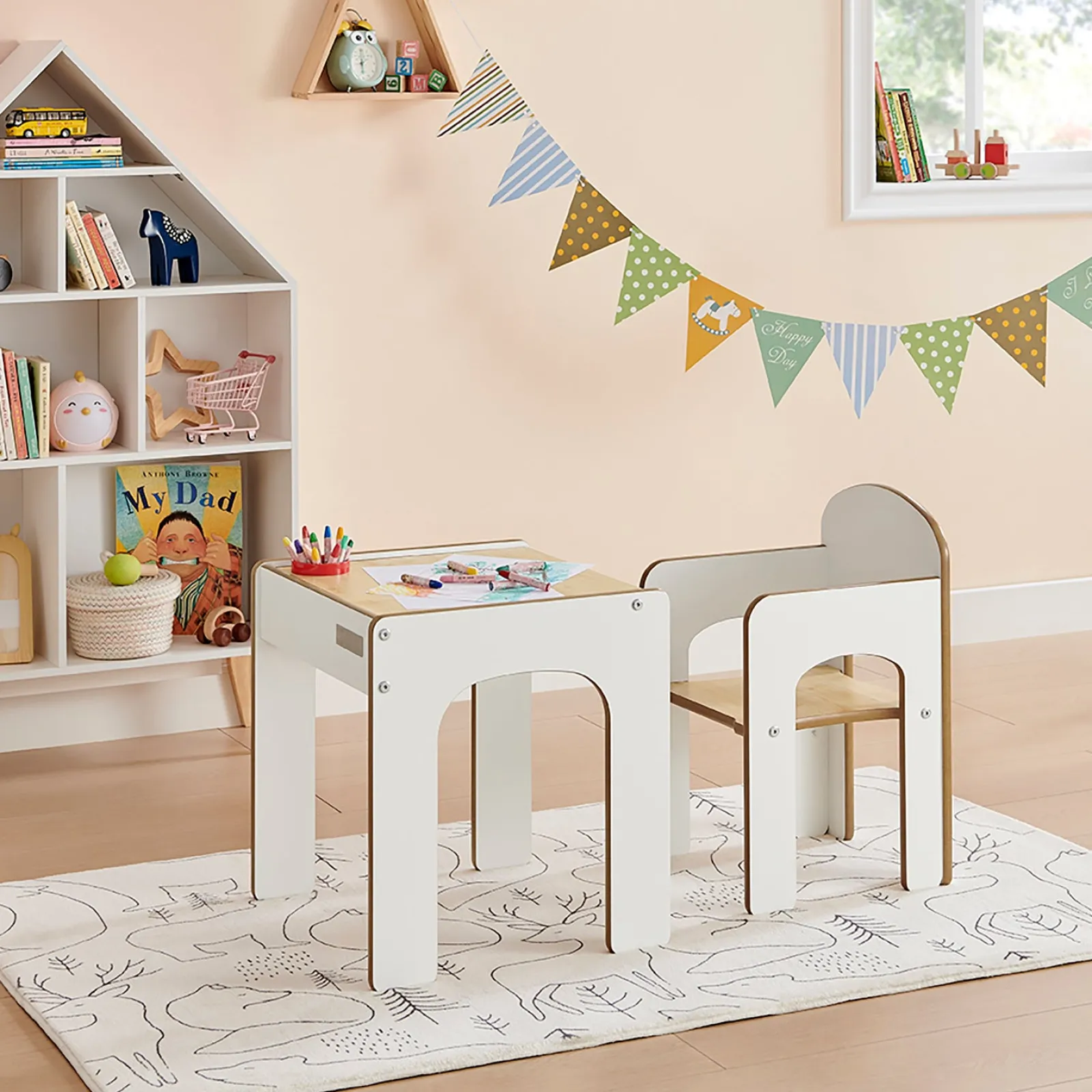 Kinder Little Helper Holztisch und Stuhl für Kleinkinder für Kunst, Handwerk und Essen | Weiß