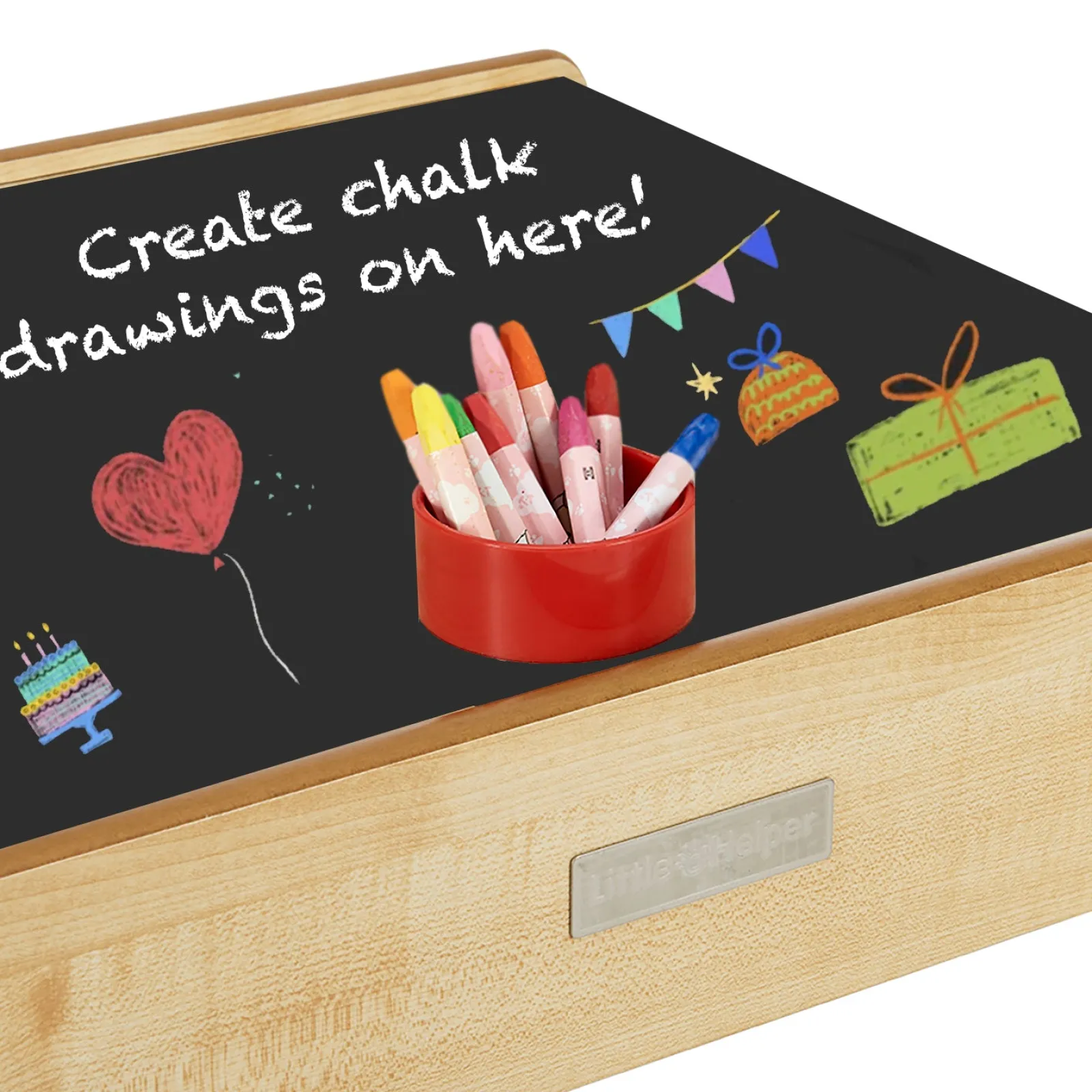 Kinder Little Helper Montessori Holz FunStation Duo Kindertisch & Stuhlset für 2 | Chalky