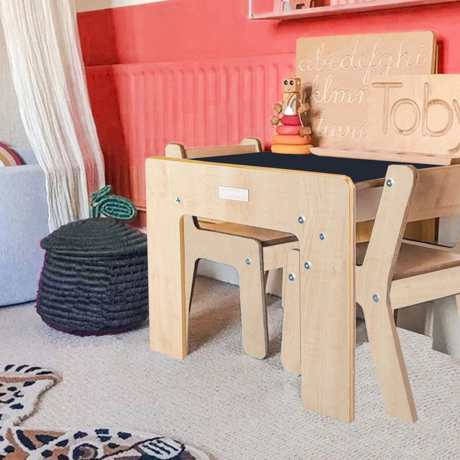 Kinder Little Helper Montessori Holz FunStation Duo Kindertisch & Stuhlset für 2 | Chalky