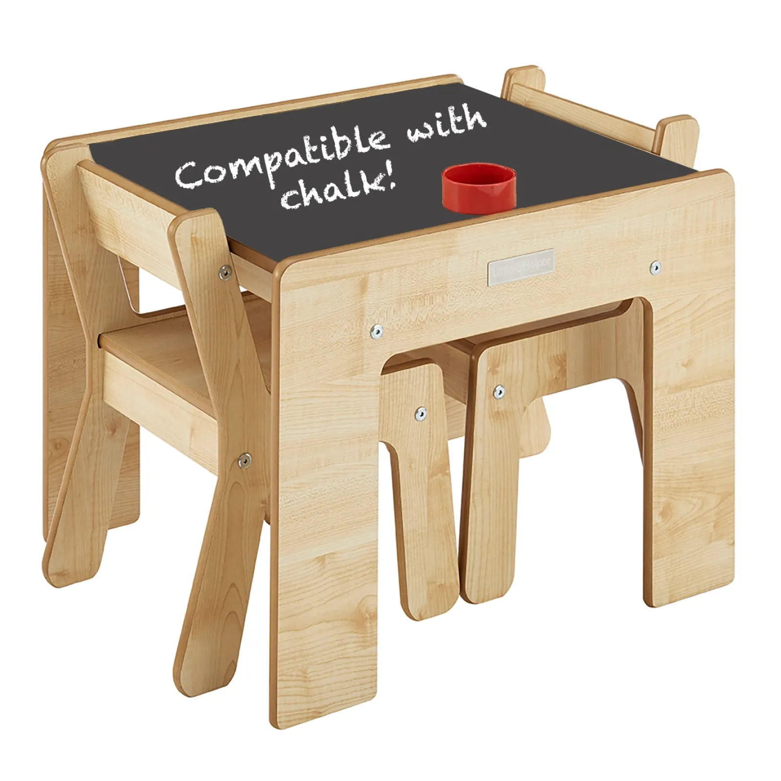 Kinder Little Helper Montessori Holz FunStation Duo Kindertisch & Stuhlset für 2 | Chalky