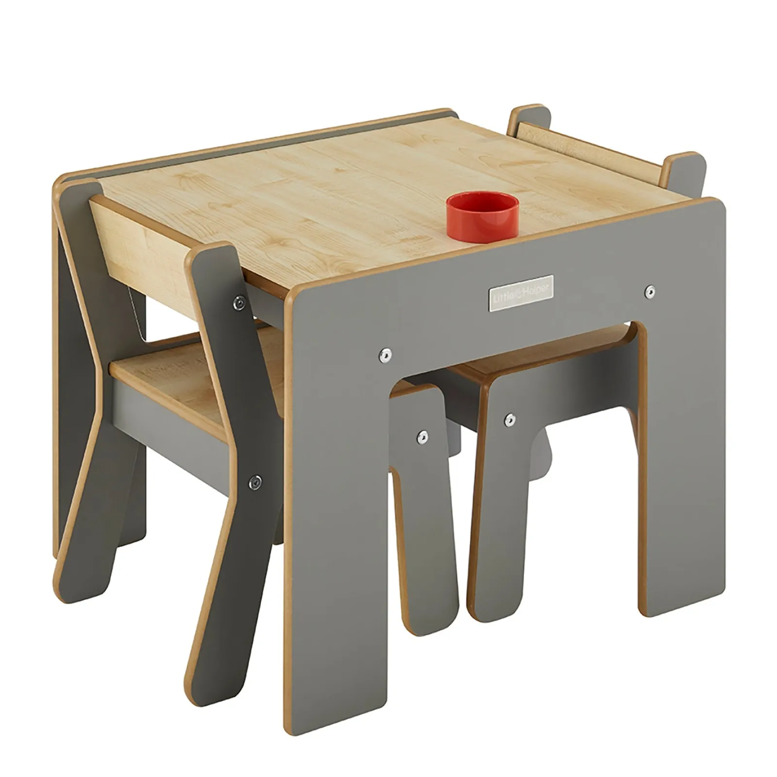 Kinder Little Helper Montessori Holz FunStation Duo Kindertisch und Stühle Set für 2 | Grau