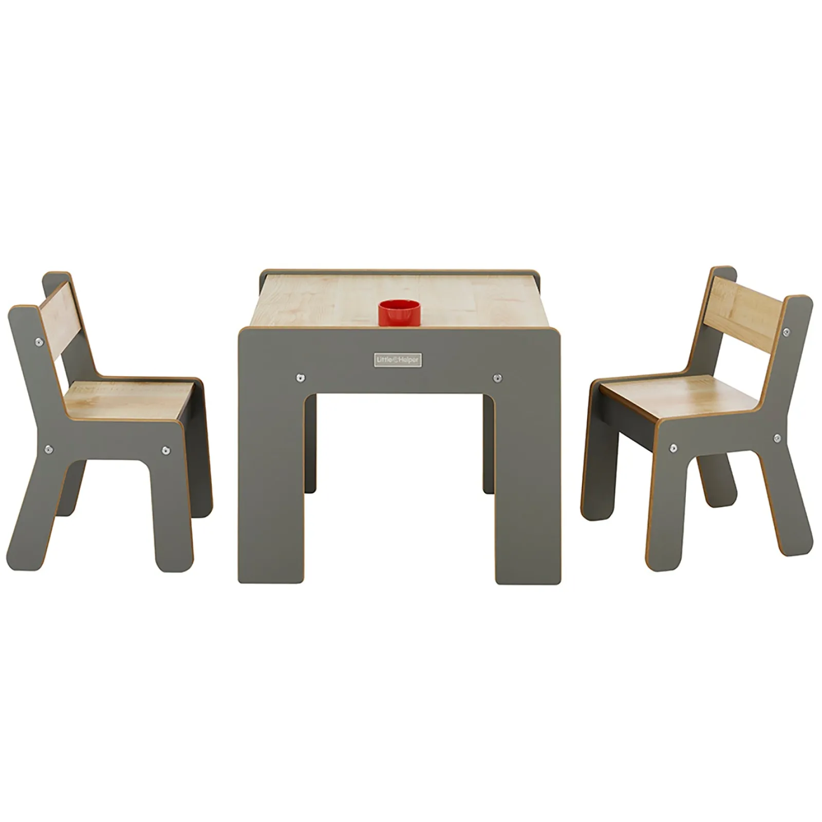 Kinder Little Helper Montessori Holz FunStation Duo Kindertisch und Stühle Set für 2 | Grau