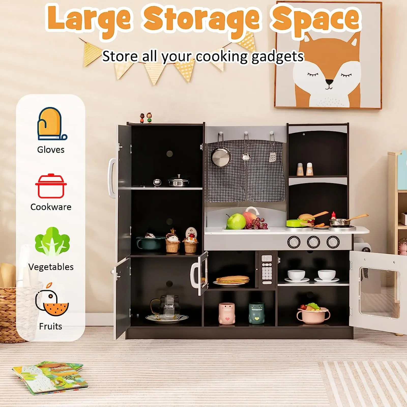 Little Helper Luxuriöse Spielzeugküche Im Montessori-Stil | Tafel | Mikrowelle | Realistische Geräusche Und Zubehör