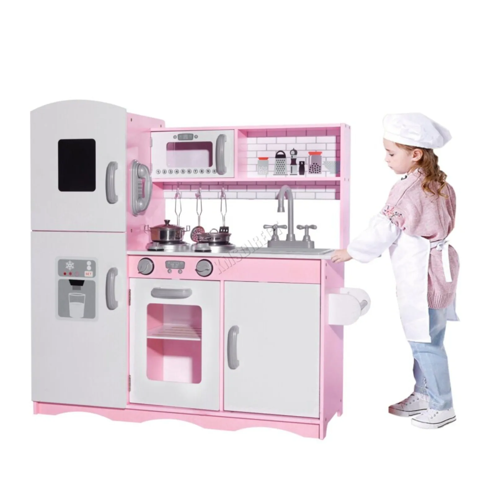 Little Helper Luxuriöse Spielzeugküche Im Montessori-Stil | Telefon | Tafel | Mikrowelle | Realistische Geräusche Und Zubehör | Rosa