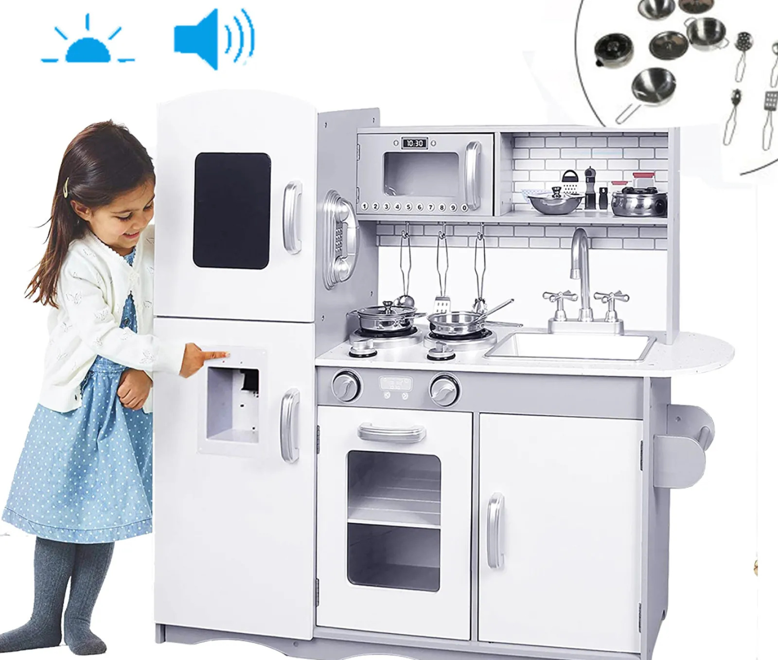 Little Helper Luxuriöse, Von Montessori Inspirierte Holzspielzeugküche | Wasserspender | Telefon | Große Tafel Und Zubehör