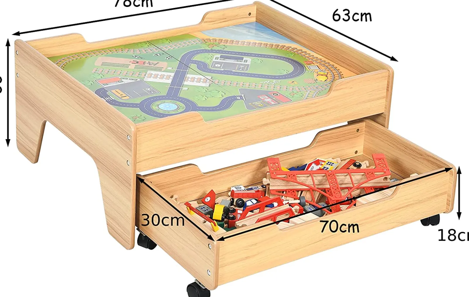 Kinder Little Helper Luxuriöses Montessori-Eisenbahnset aus Buchenholz | 2-in-1-Eisenbahntisch aus Holz | 100-teiliges Eisenbahnset