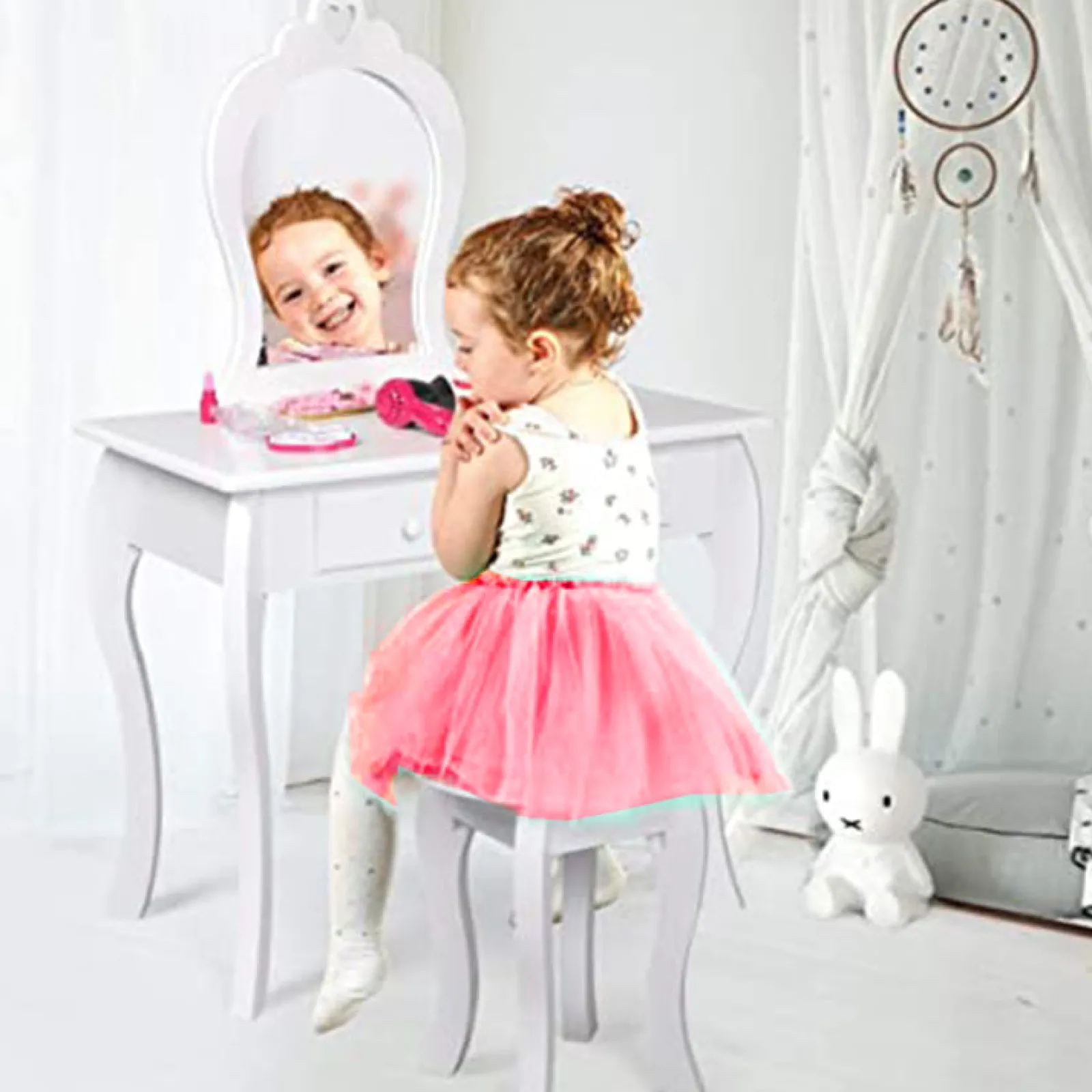 Kinder Little Helper Mädchen-Prinzessin-Schminktisch und Hocker mit Spiegel und Schubladen | Schminktisch für Kinder | Weiß oder Rosa | 3-8 Jahre