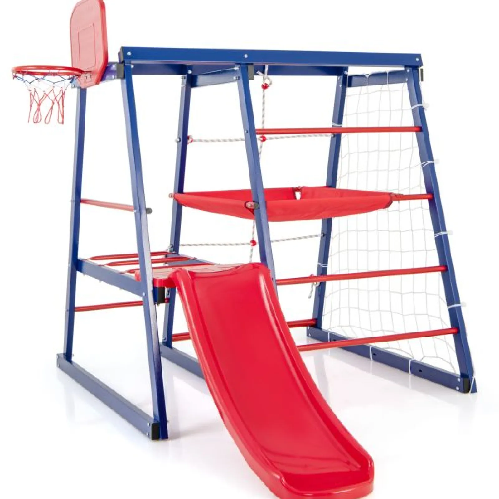 Kinder Little Helper Mehrzweck-7-in-1-Montessori-Kletterhalle mit Rutsche für den Innen- und Außenbereich, rostfrei | Basketballkorb