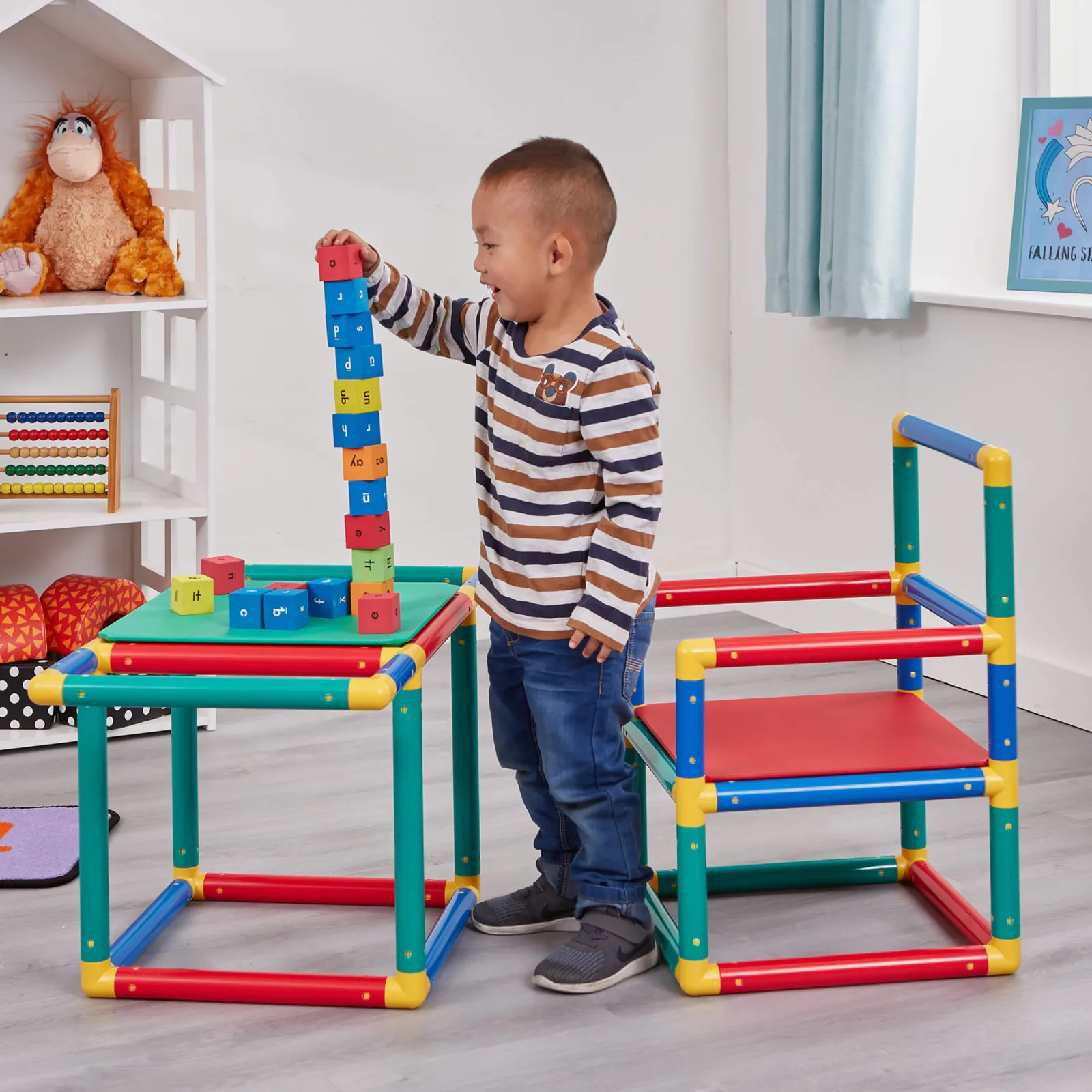Kinder Little Helper Mehrzweck-Klettergerät 10-in-1 Montessori für Kinder mit Rutsche | Tisch- und Stuhlset | 12m+