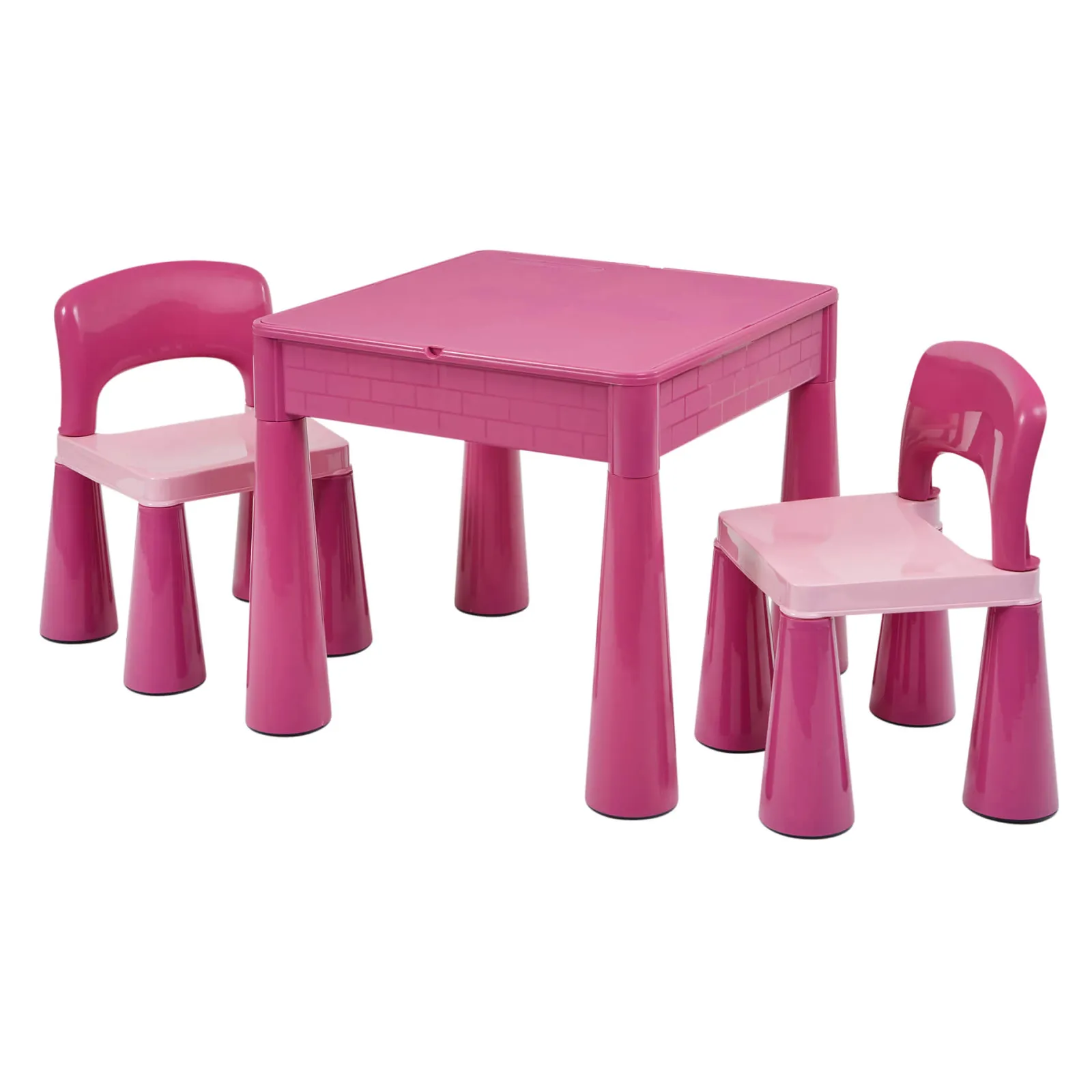 Kinder Little Helper Mehrzweck-Set aus Kunststoff für drinnen und draußen mit Tisch und 2 Stühlen | Lego-Brett | Sand- und Wasserkasten | Rosa
