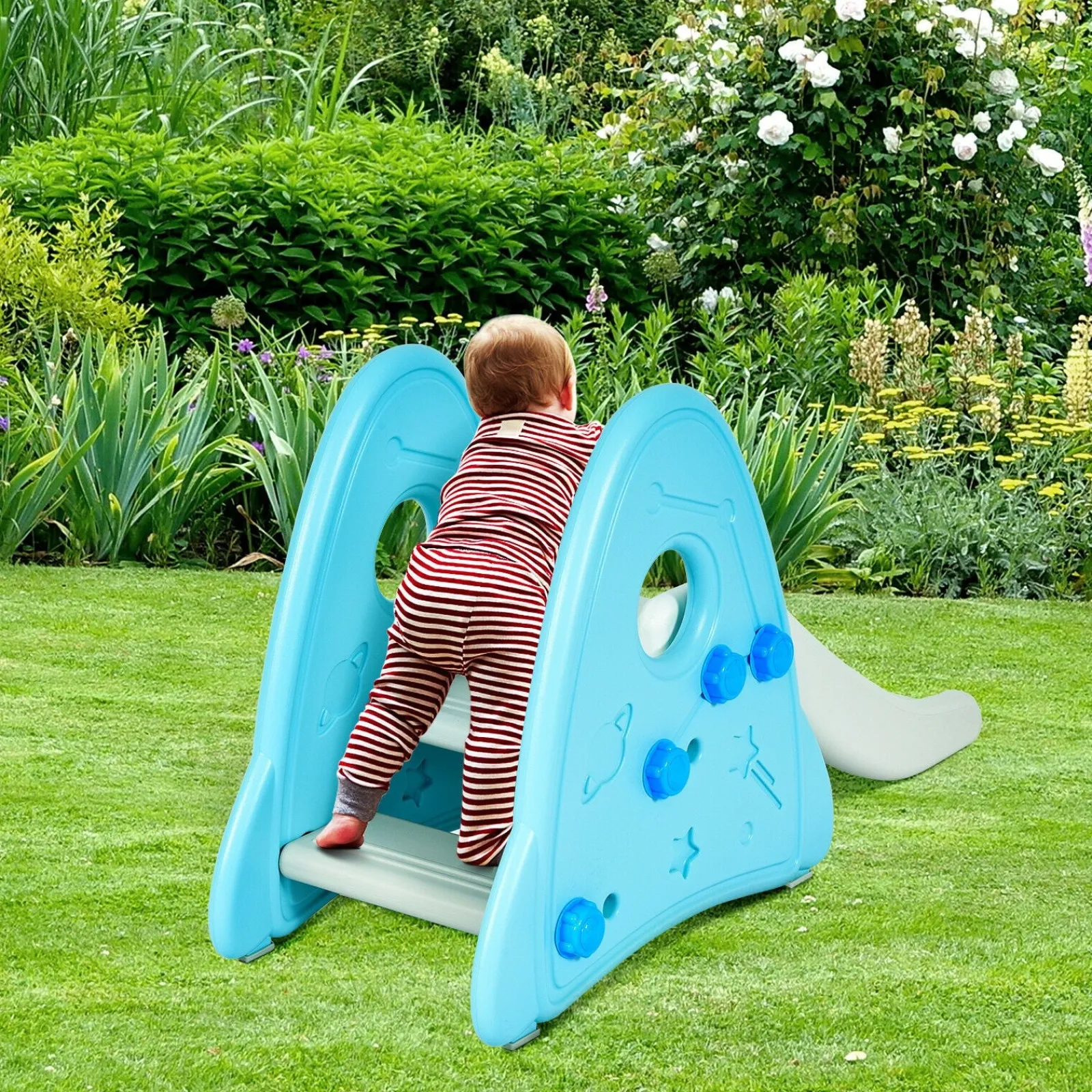 Kinder Little Helper Meine erste Folie | Gartenkletterrutschen-Set für drinnen und draußen | Rosa oder Blau | 6m+