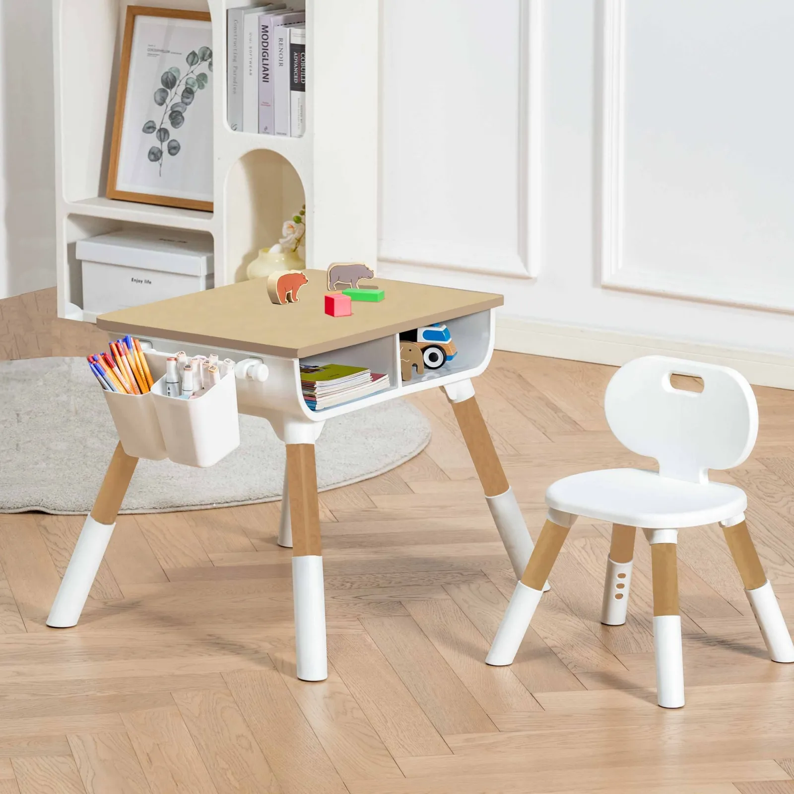 Kinder Little Helper Mitwachsender, höhenverstellbarer Montessori-Kindertisch und -stuhl im skandinavischen Design | Natur | 2–8 Jahre