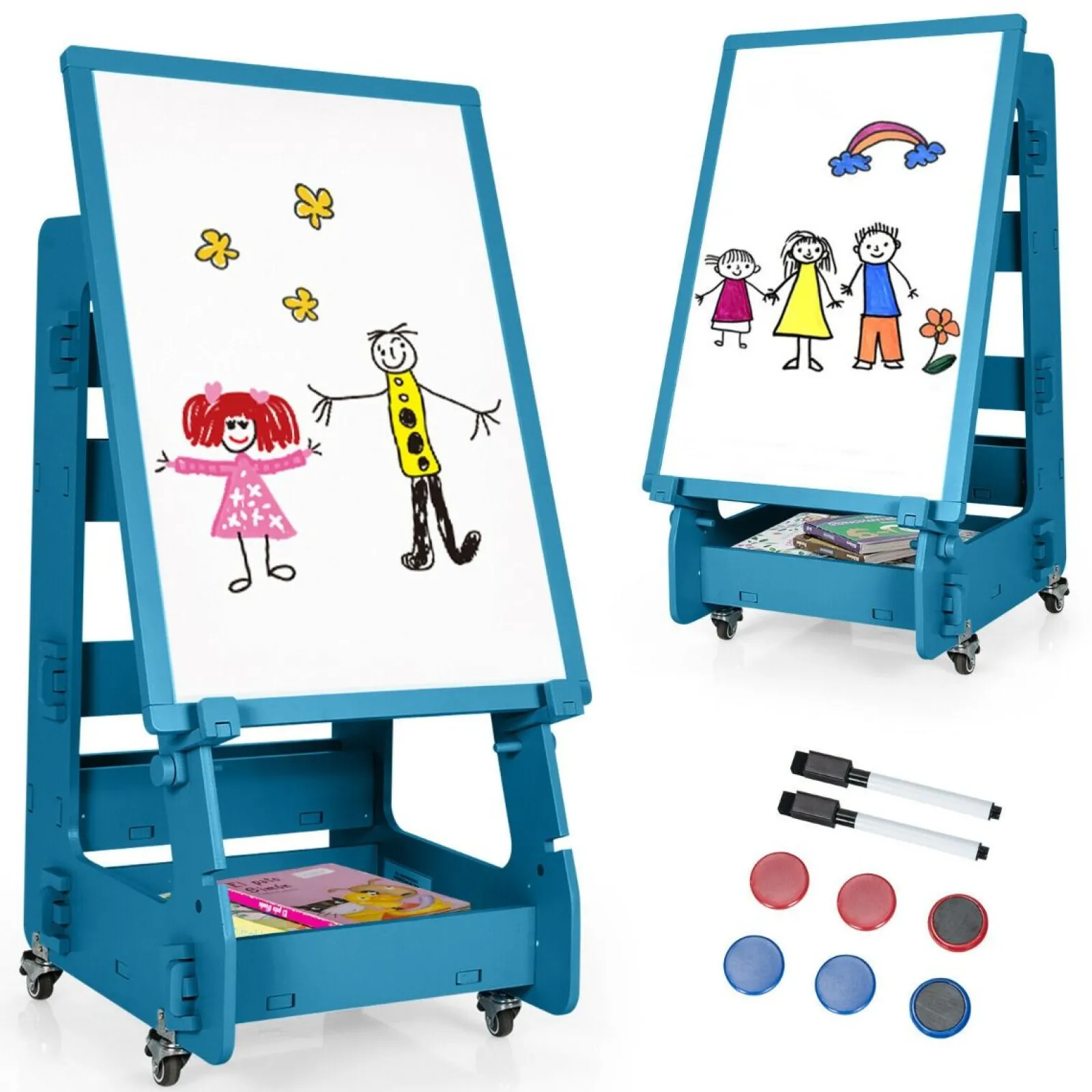 Kinder Little Helper Mobile Montessori-Staffelei aus Holz mit Höhenverstellung | Magnetisches Whiteboard | Magnete | Aufbewahrung | Ab 3 Jahren