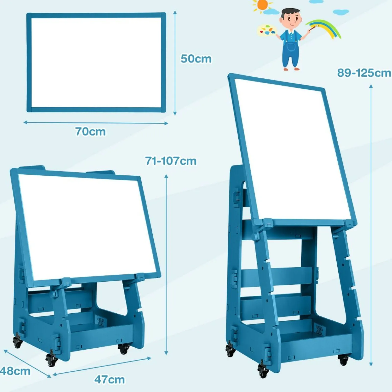 Kinder Little Helper Mobile Montessori-Staffelei aus Holz mit Höhenverstellung | Magnetisches Whiteboard | Magnete | Aufbewahrung | Ab 3 Jahren