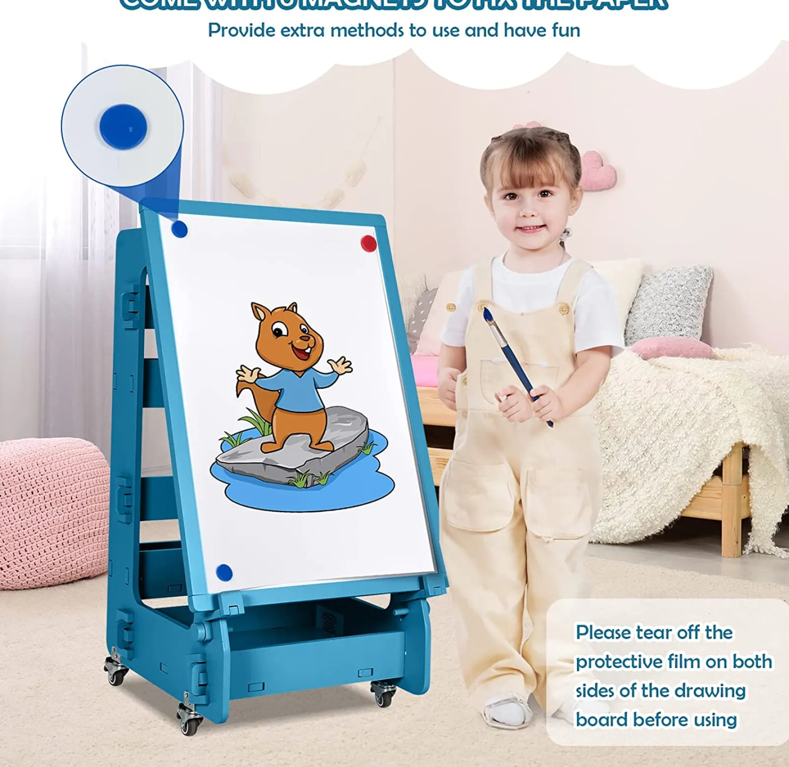 Kinder Little Helper Mobile Montessori-Staffelei aus Holz mit Höhenverstellung | Magnetisches Whiteboard | Magnete | Aufbewahrung | Ab 3 Jahren