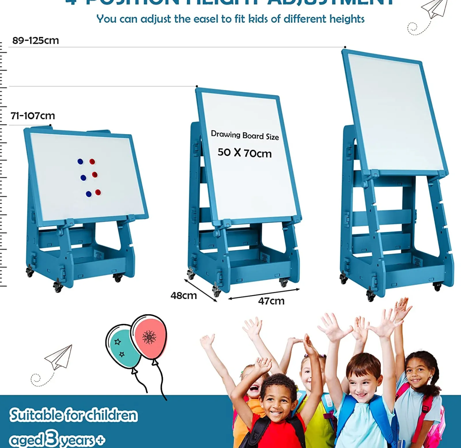 Kinder Little Helper Mobile Montessori-Staffelei aus Holz mit Höhenverstellung | Magnetisches Whiteboard | Magnete | Aufbewahrung | Ab 3 Jahren