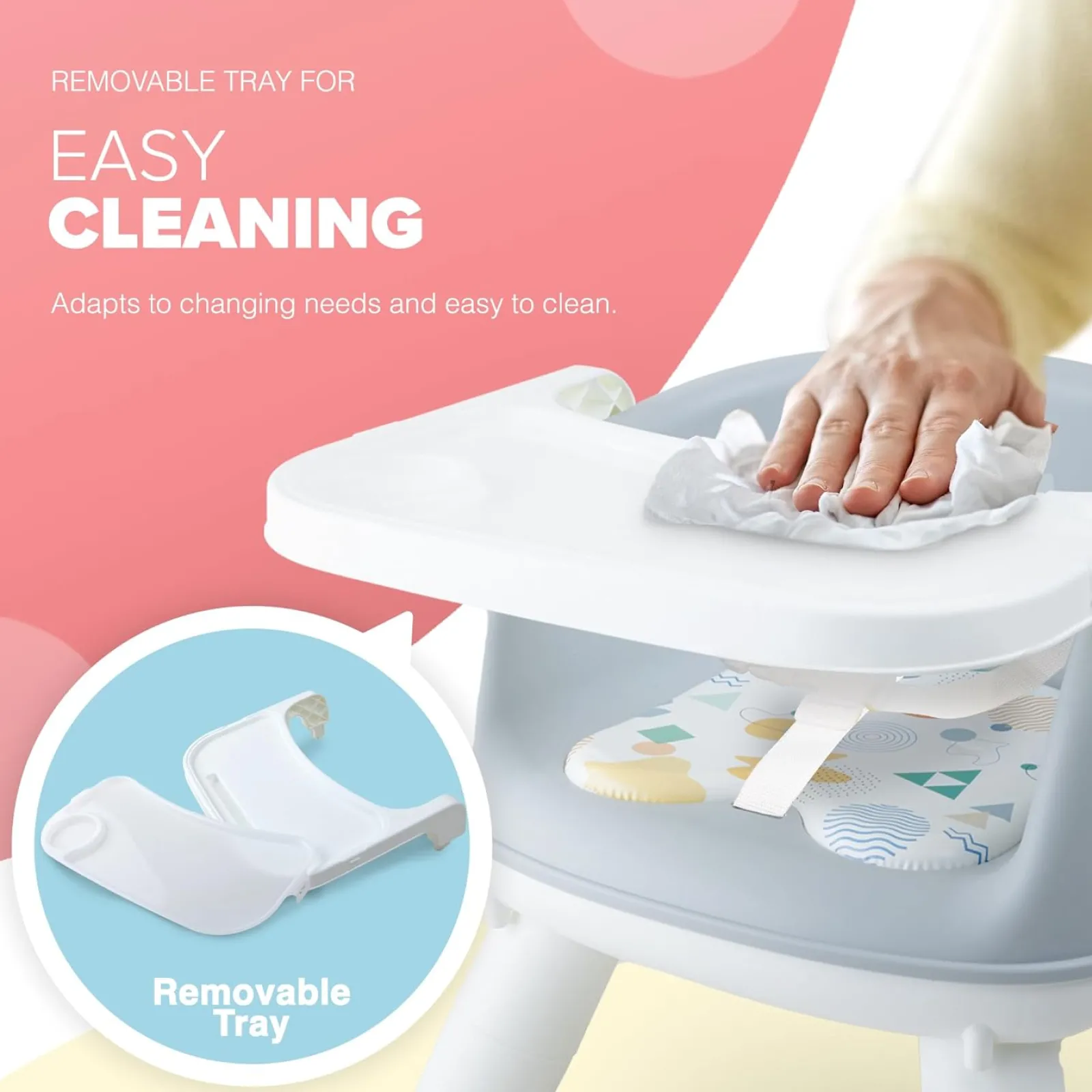 Kinder Little Helper Moderner Esszimmerstuhl mit Sitzerhöhung | Tragbarer Hochstuhl | Sitzerhöhungskissen | Grau & Weiß | 3m+