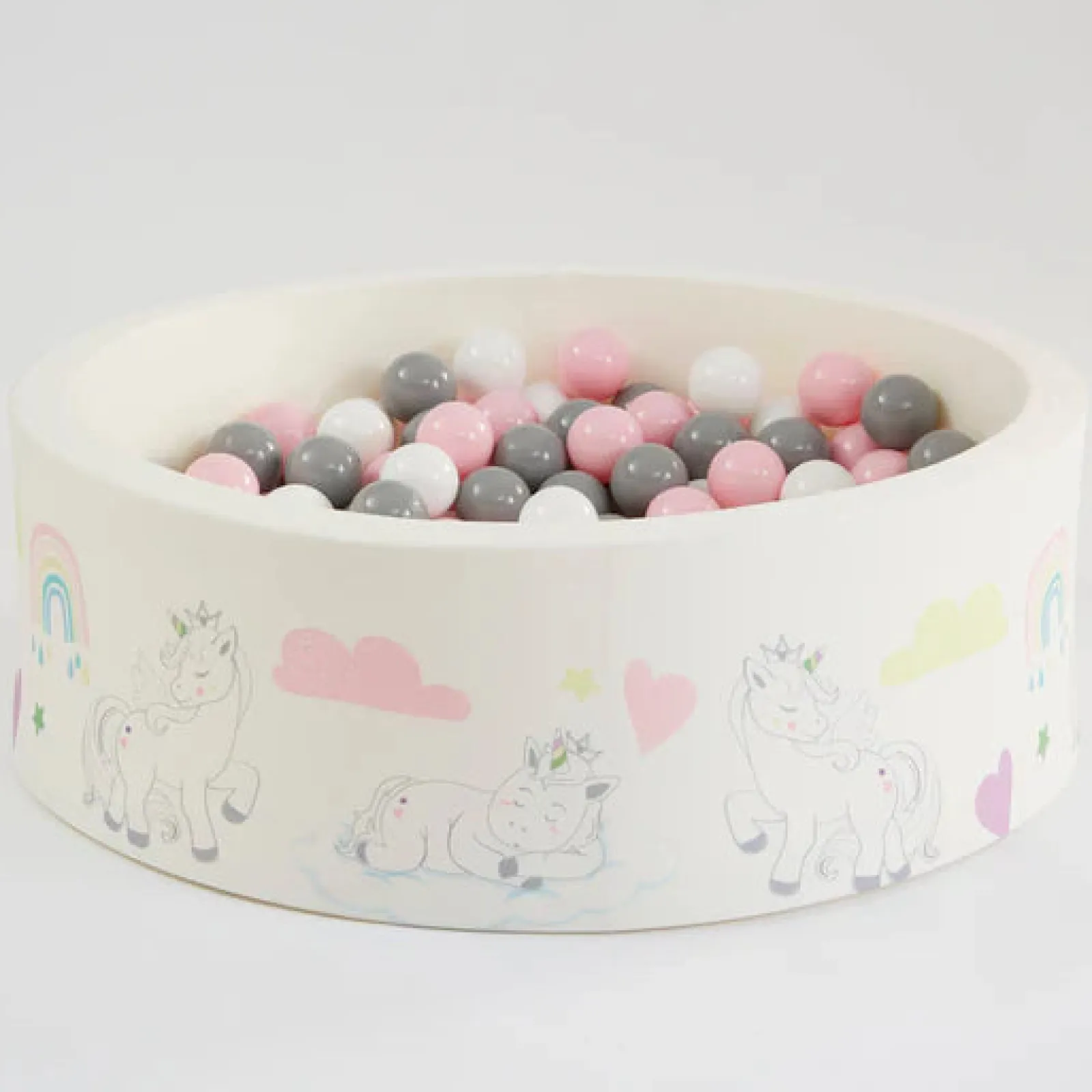 Kinder Little Helper Montessori Ballgrube | Bällebad | Dicke Innenbodenmatte | 200 KOSTENLOSE Bälle | 90 x 90 x 30 cm | Einhörner